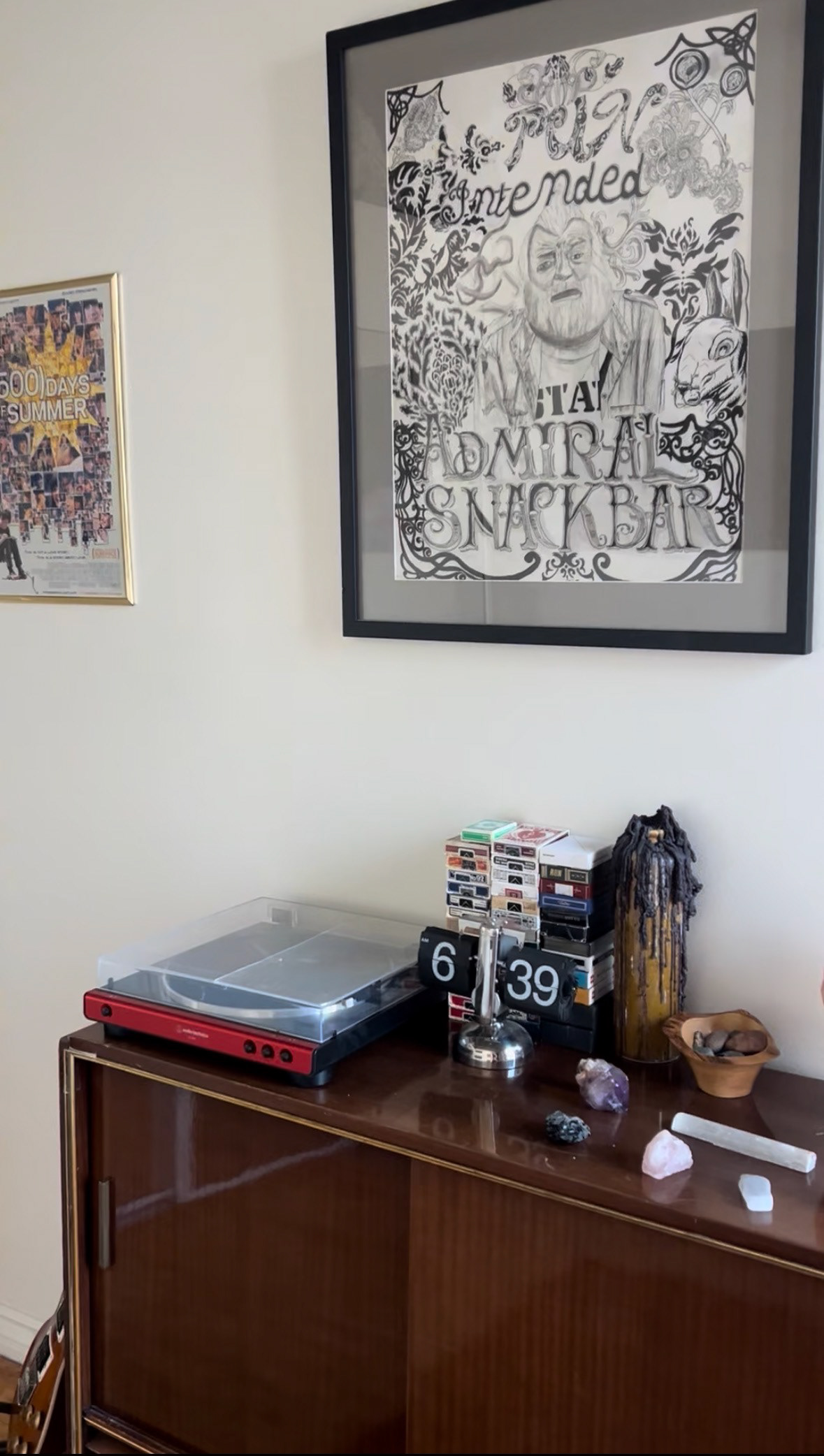 Record player and crystals.
