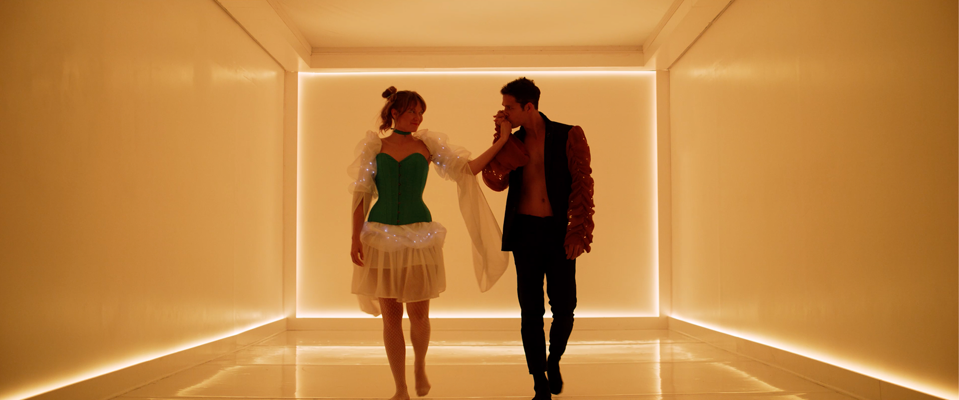 Simulating they are likely walking through the halls of a spaceship.
