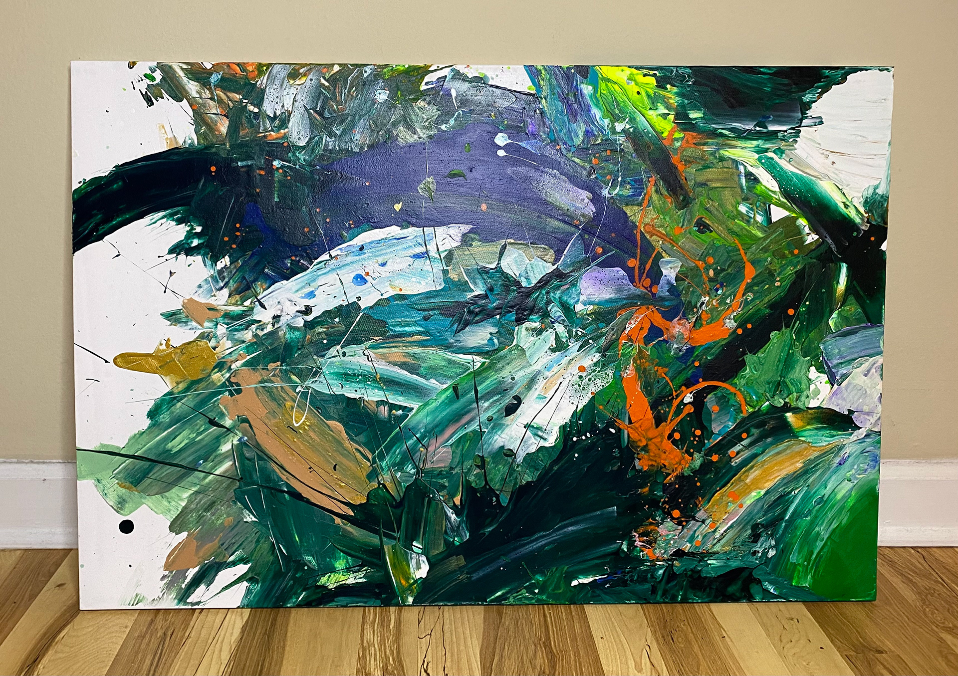 Mixed media on canvas inspired by the feeling of being lost but trying to get a hold of your life, 24" x 46"