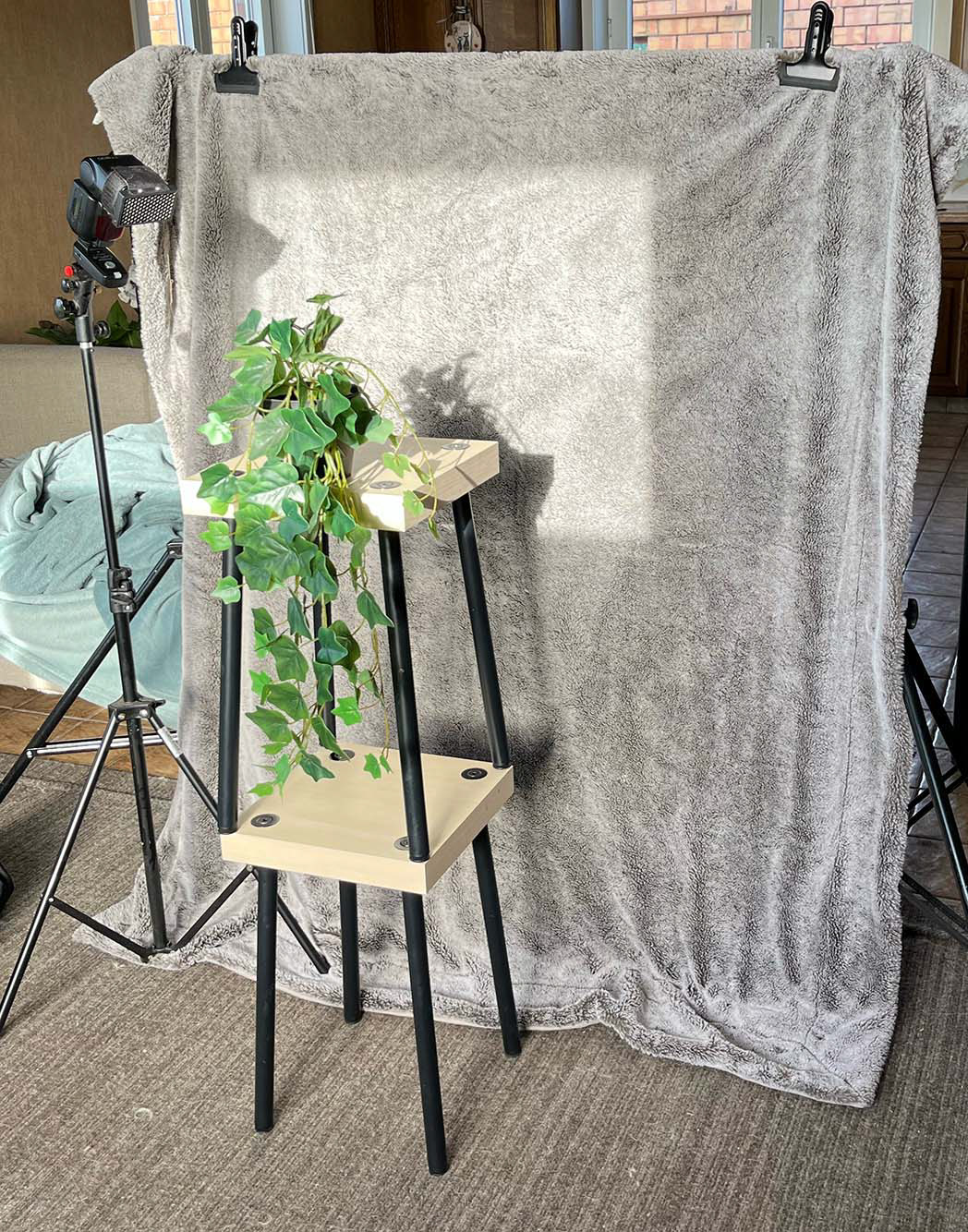 behind the scenes image of my fejka ikea plant being photographed