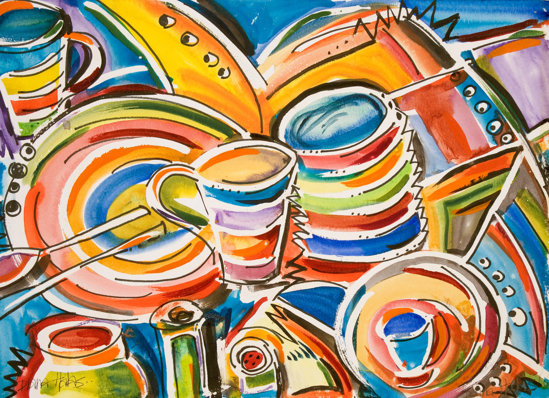 JAZZ BREAKFAST. From an original painting by Diana Aungier-Rose. Print size: 20cm x 28cm. For Sale: £12