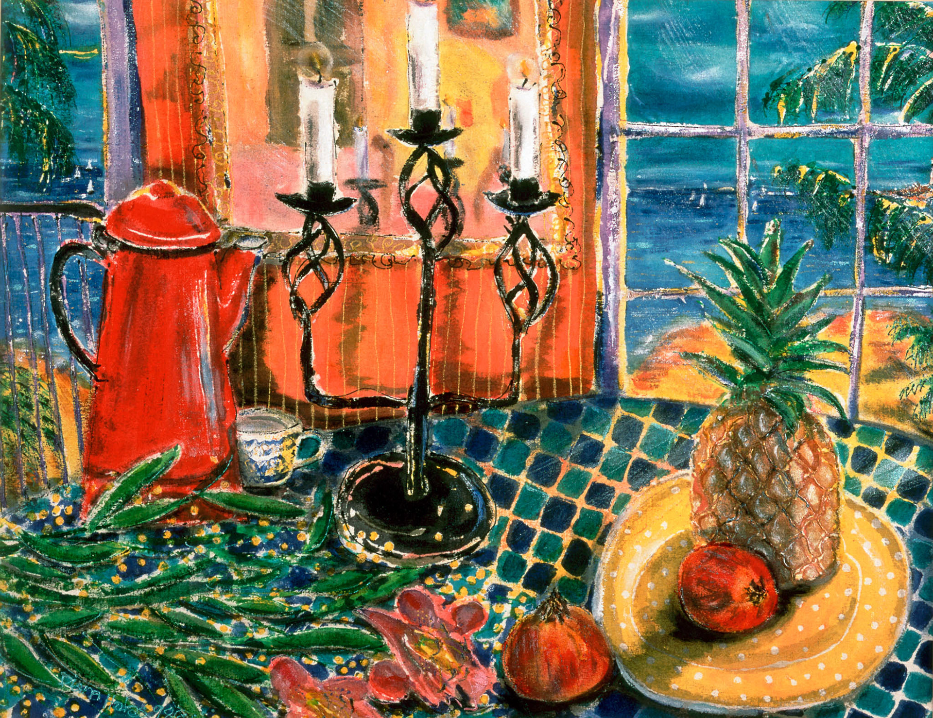 BREAKFAST BY THE SEA. x2. From an original painting by Diana Aungier-Rose. Print size: 29cm x 38cm. For Sale: £18