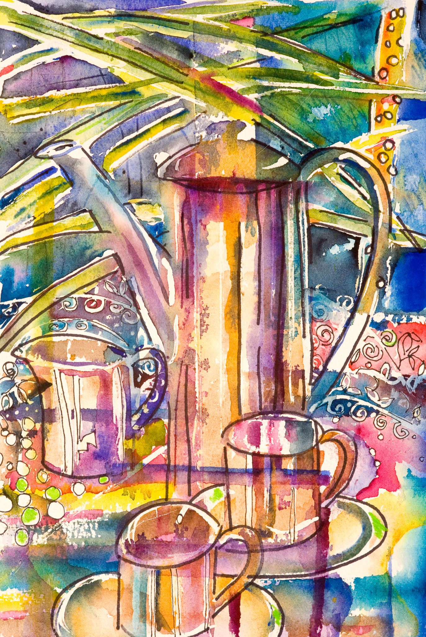COFFEE TIME . x2. From an original painting by Diana Aungier-Rose. Picture size: 9in x 7in. Mount size: 12in x 10in. FOR SALE: £14.