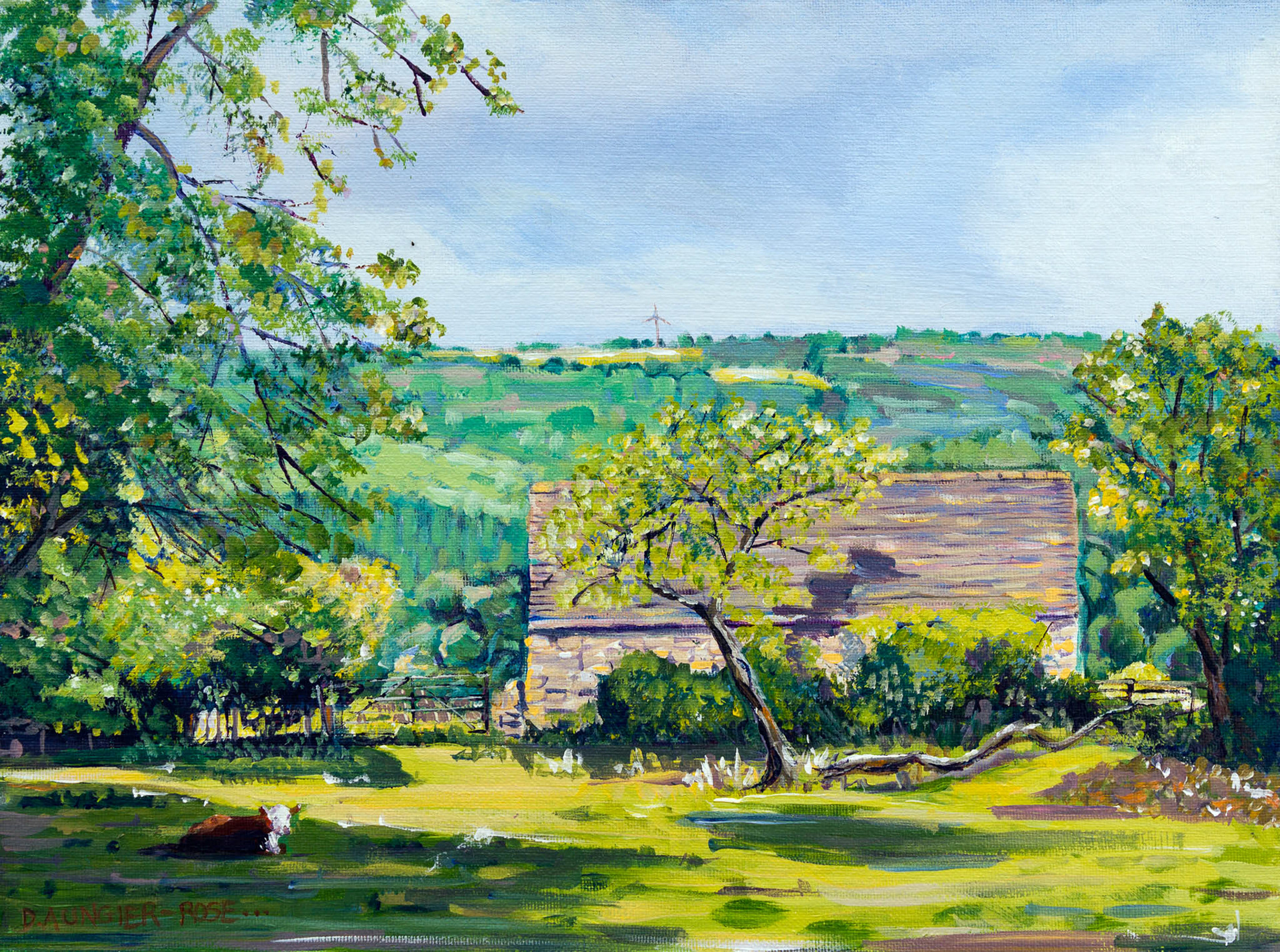 NEAR THE AMBERLEY INN. From an original painting by Diana Aungier-Rose. Picture size: 29cm x 39cm. Mount size: 40cm x 50cm. FOR SALE: £29.