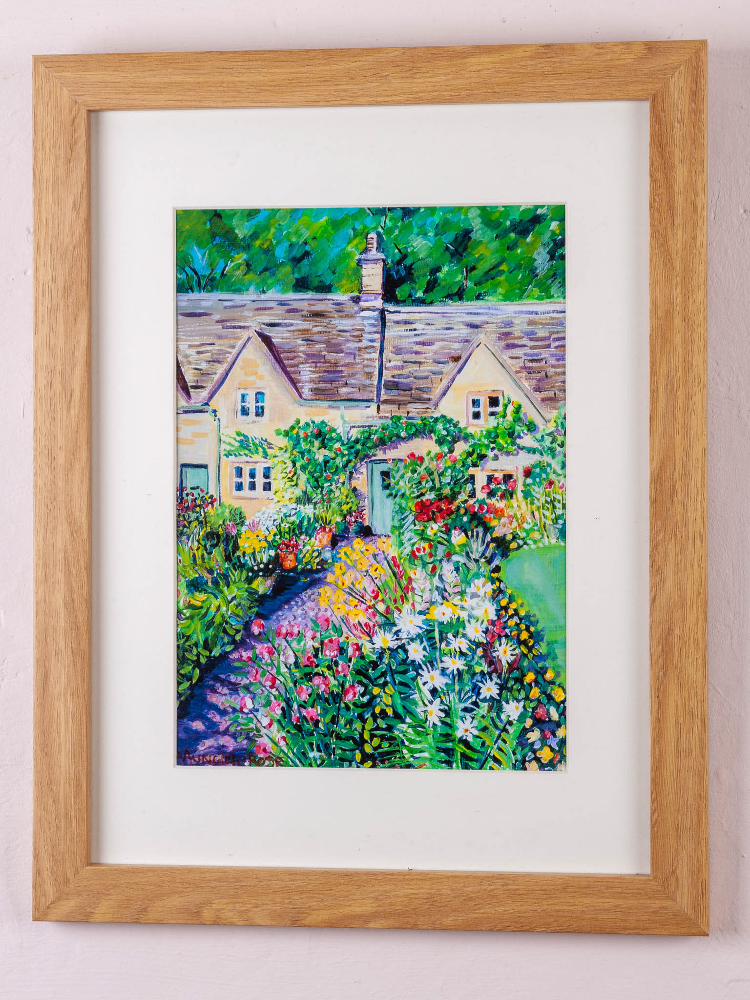 BIBURY COTTAGE GARDEN. From an original painting by Diana Aungier-Rose. Print size: 29cm x 21cm. Frame size: 45cm x 35cm. For sale: £49