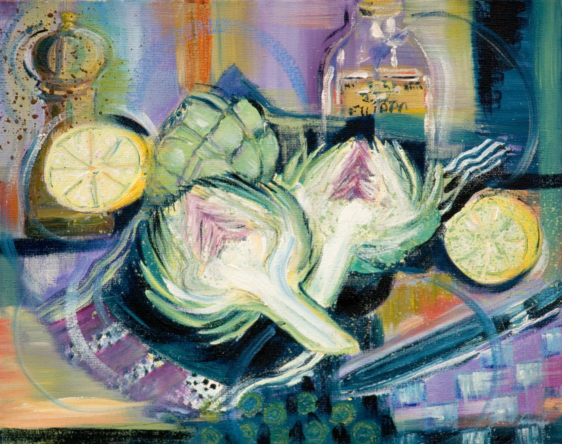 ARTICHOKE STILL LIFE. From an original painting by Diana Aungier-Rose. Picture size: 7.5in x 9.5in. Mount size: 10in x 14in. FOR SALE: £19.