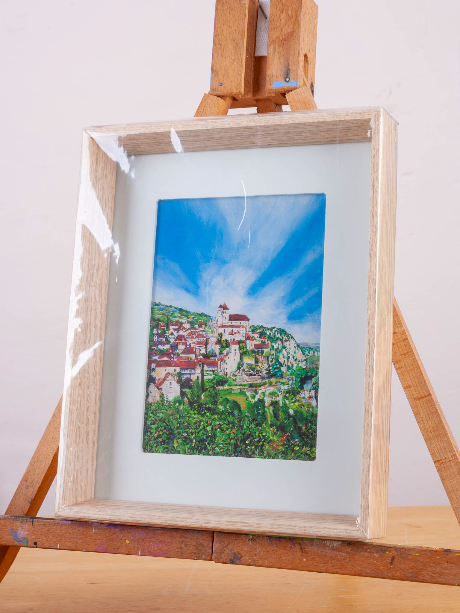 SAINT-CIRQUE-LAPOPIE, LOT, FRANCE. From an original painting by Diana Aungier-Rose. Picture size: 17cm x 12cm. Frame size:26cm x 21cm x 4cm. FOR SALE: £20.