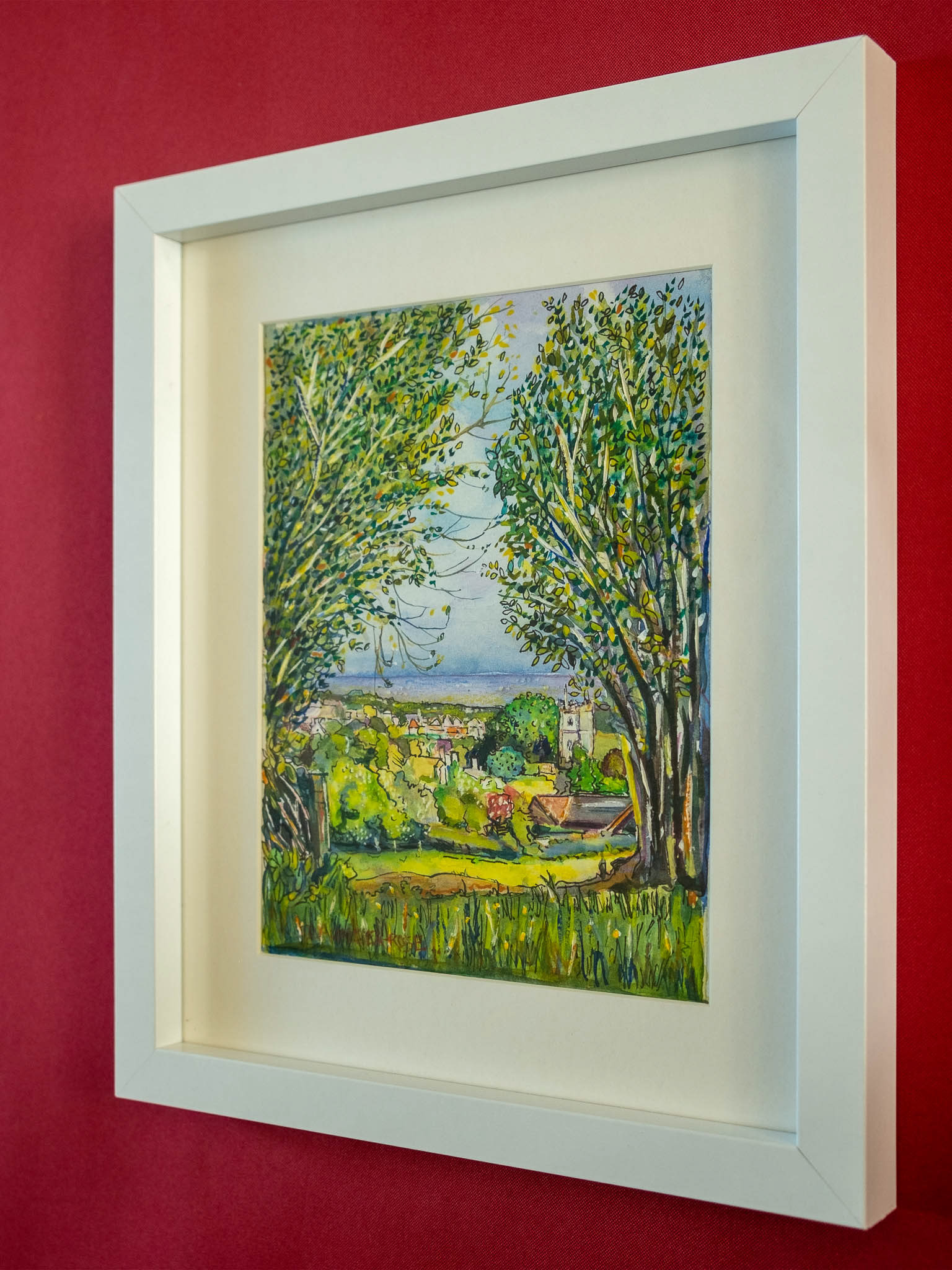 SPRINGTIME CAM VIEW. Watercolour, Pen and Ink on Paper. Painting size: 22cm x 17cm. Framed size: 33cm x 28cm x 2.5cm. For Sale: £60