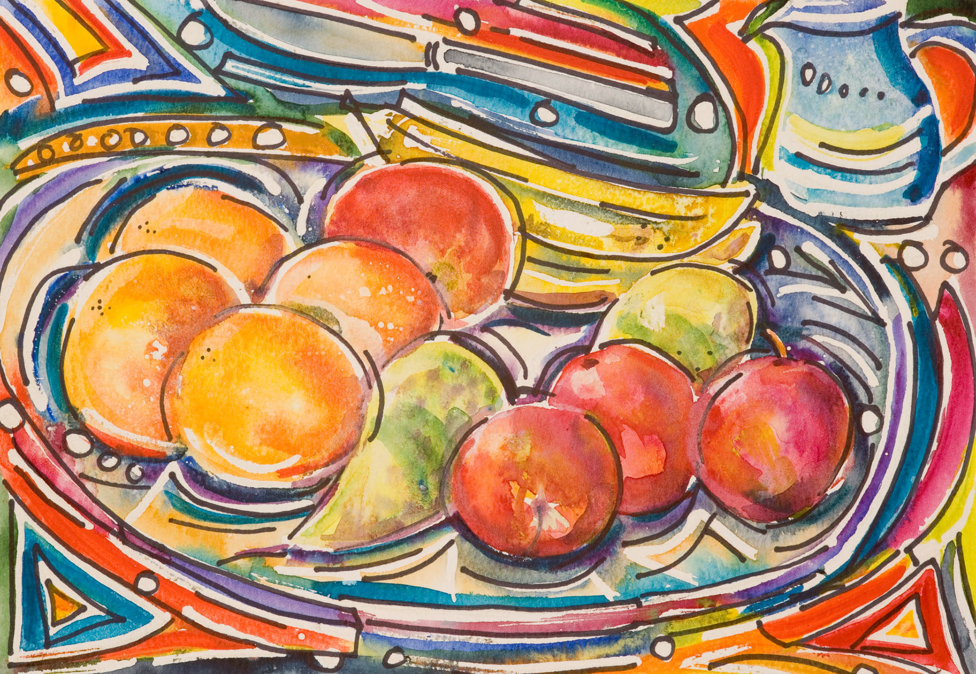 HEATHER'S FRUIT BOWL. From an original painting by Diana Aungier-Rose. Print size: 20cm x 29cm. For Sale: £12