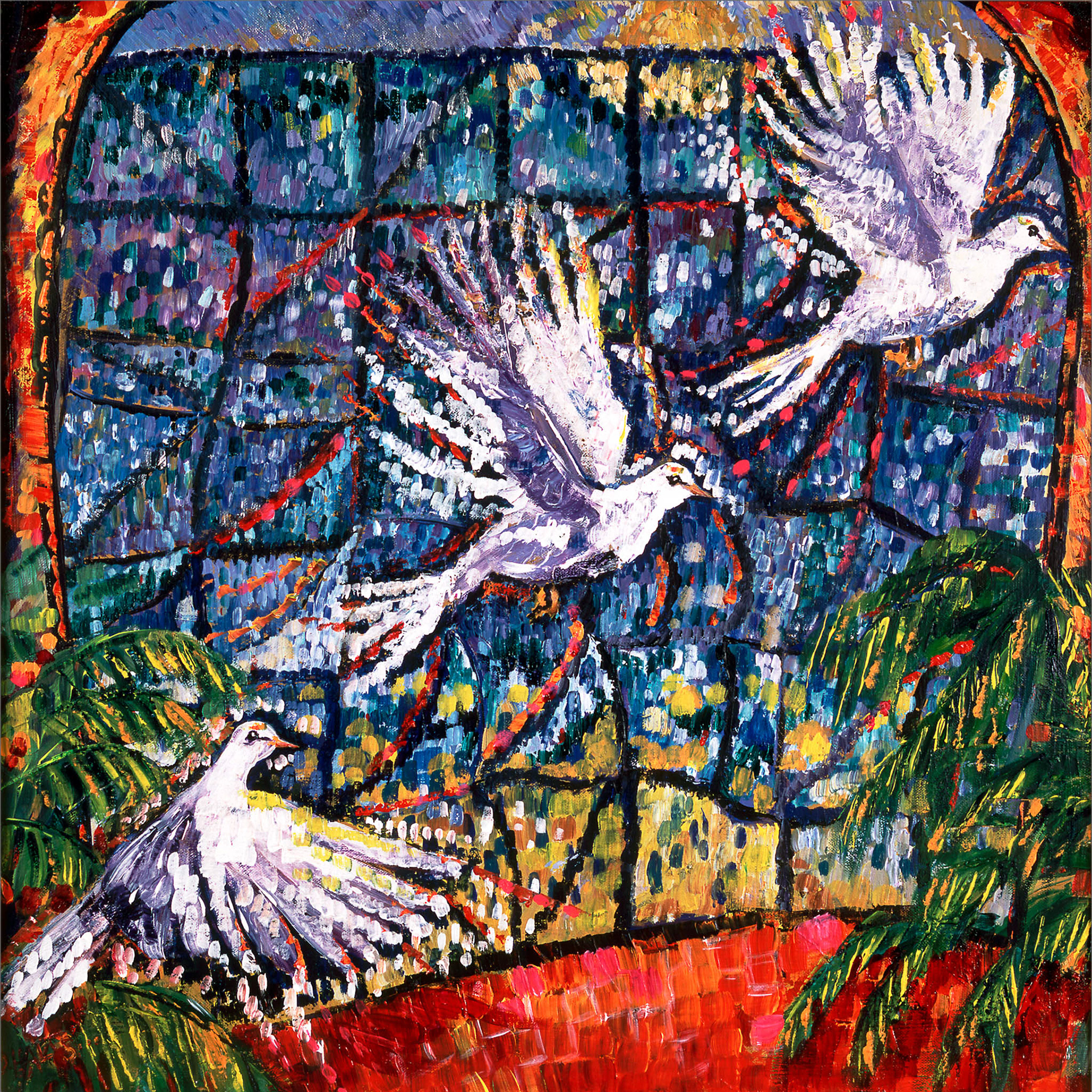 DOVES. From an original painting by Diana Aungier-Rose. Picture size: 29cm x 29cm.. Frame size: 43cm x 43cm. FOR SALE: £59.