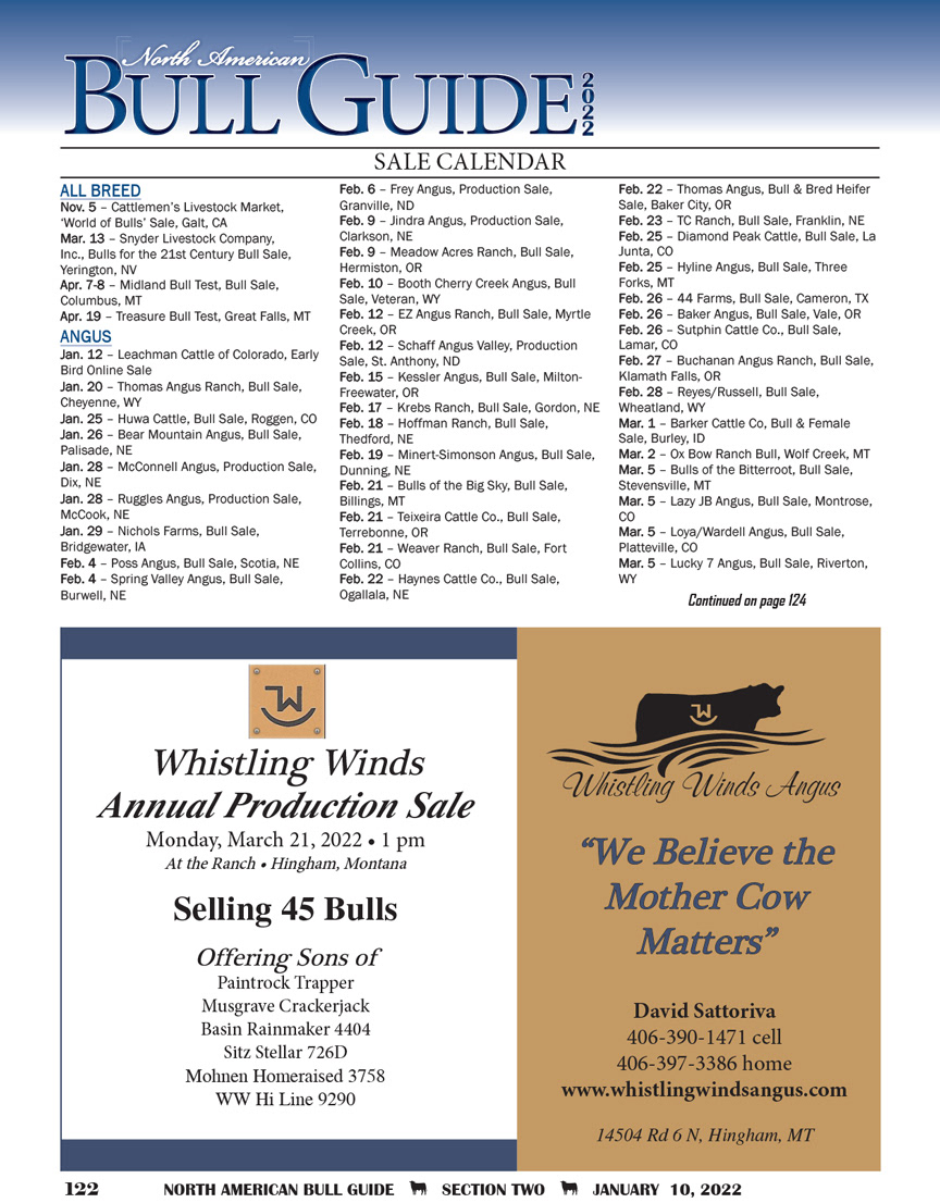 2022 Bull Guide Magazine - Sale Calendar