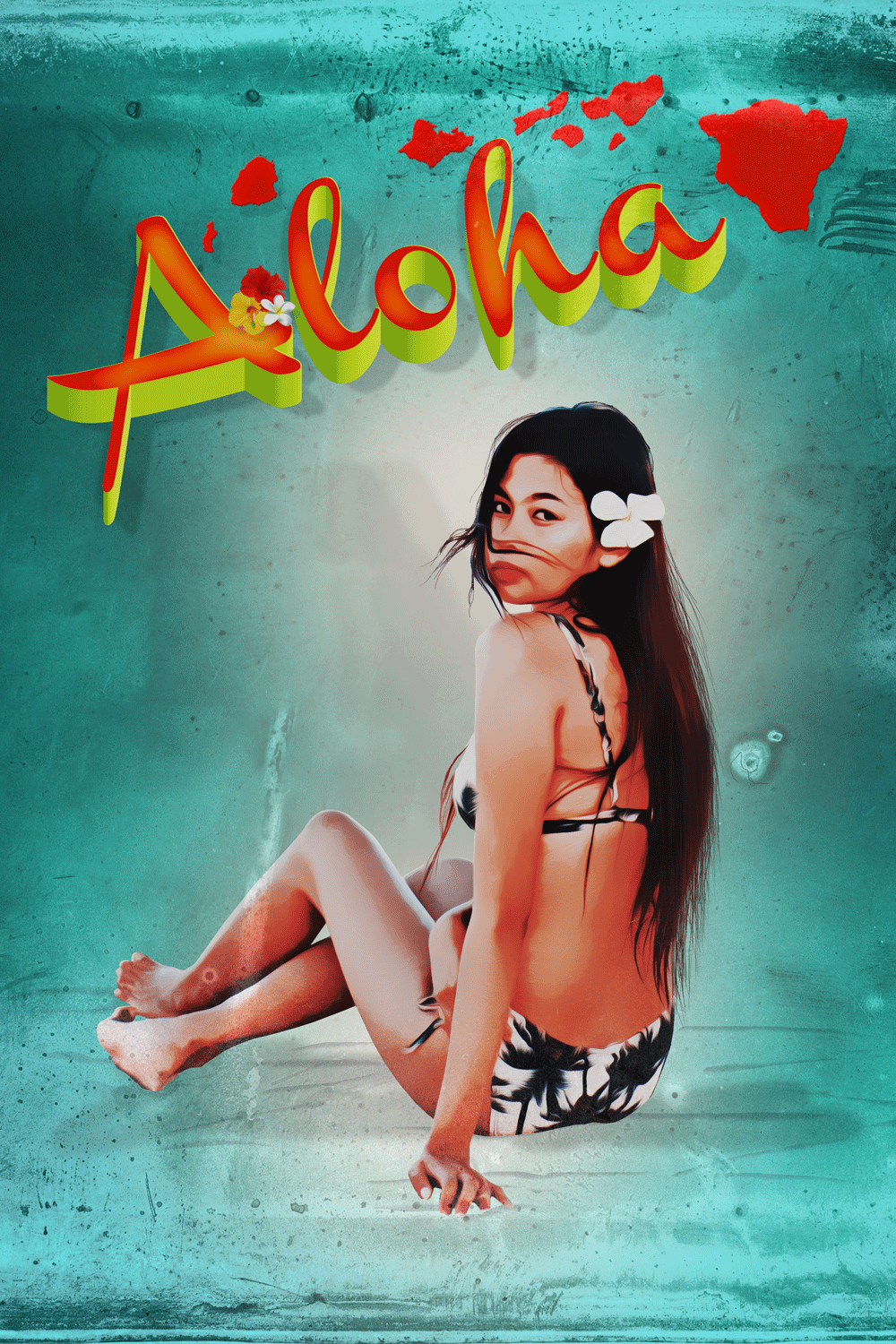 PHOTOSHOP IMAGE WITH 3D COPY AND HAWAIIAN ISLANDS