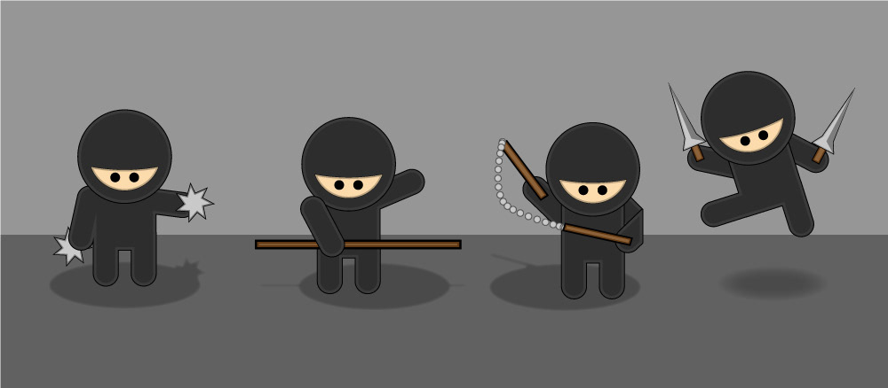 NINJA VECTOR WARRIORS - DESIGNED IN ILLUSTRATOR WITH BLENDS, OFFSET PATHS AND GRADIENT FILLS