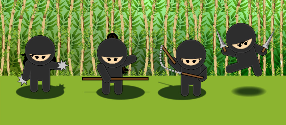 NINJA VECTOR WARRIORS - WITH BLENDS, OFFSET PATHS, GRADIENT FILLS, AND PATTERNS