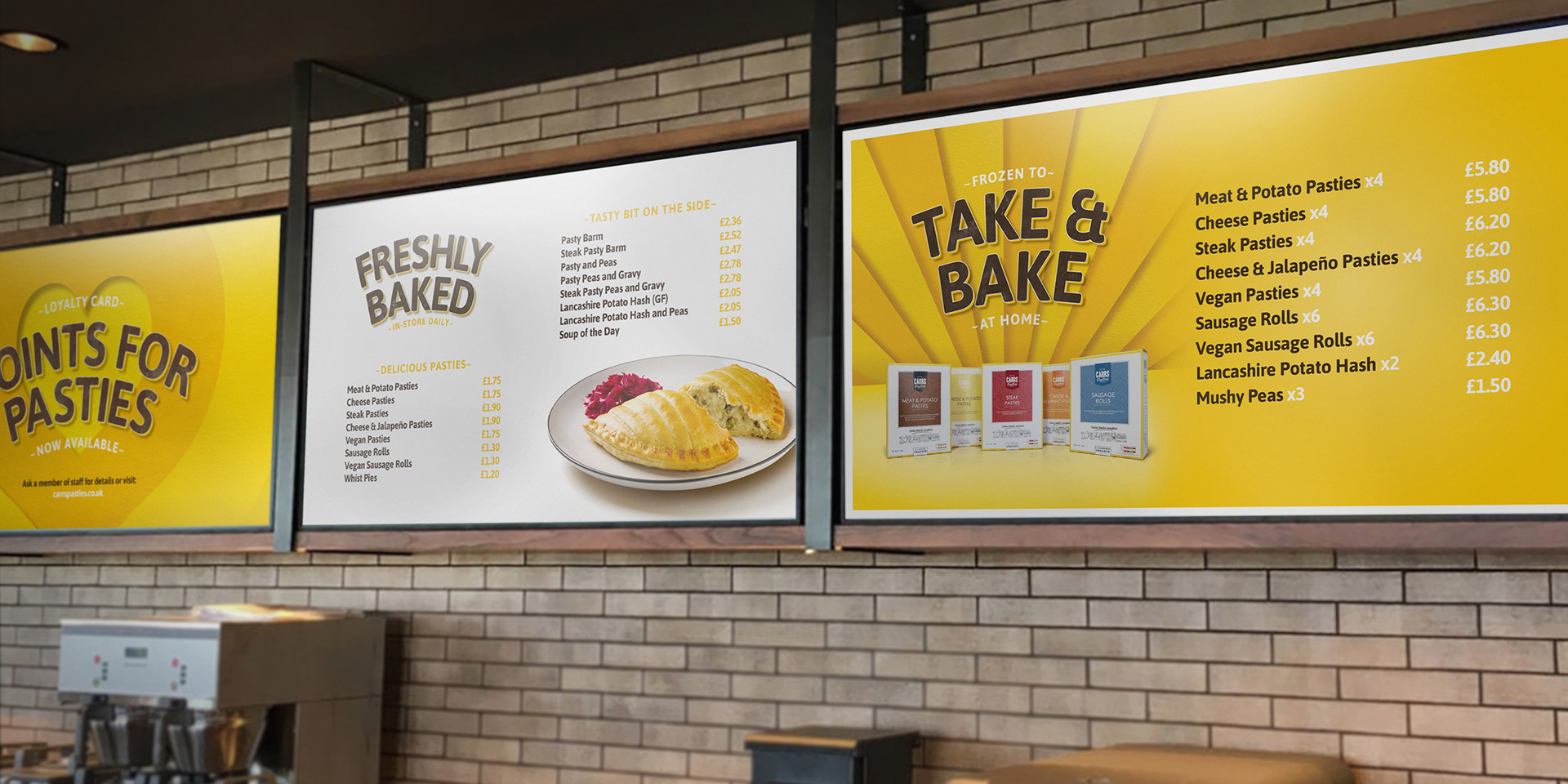 Brand, campaign and photography for Carrs Pasties retail stores