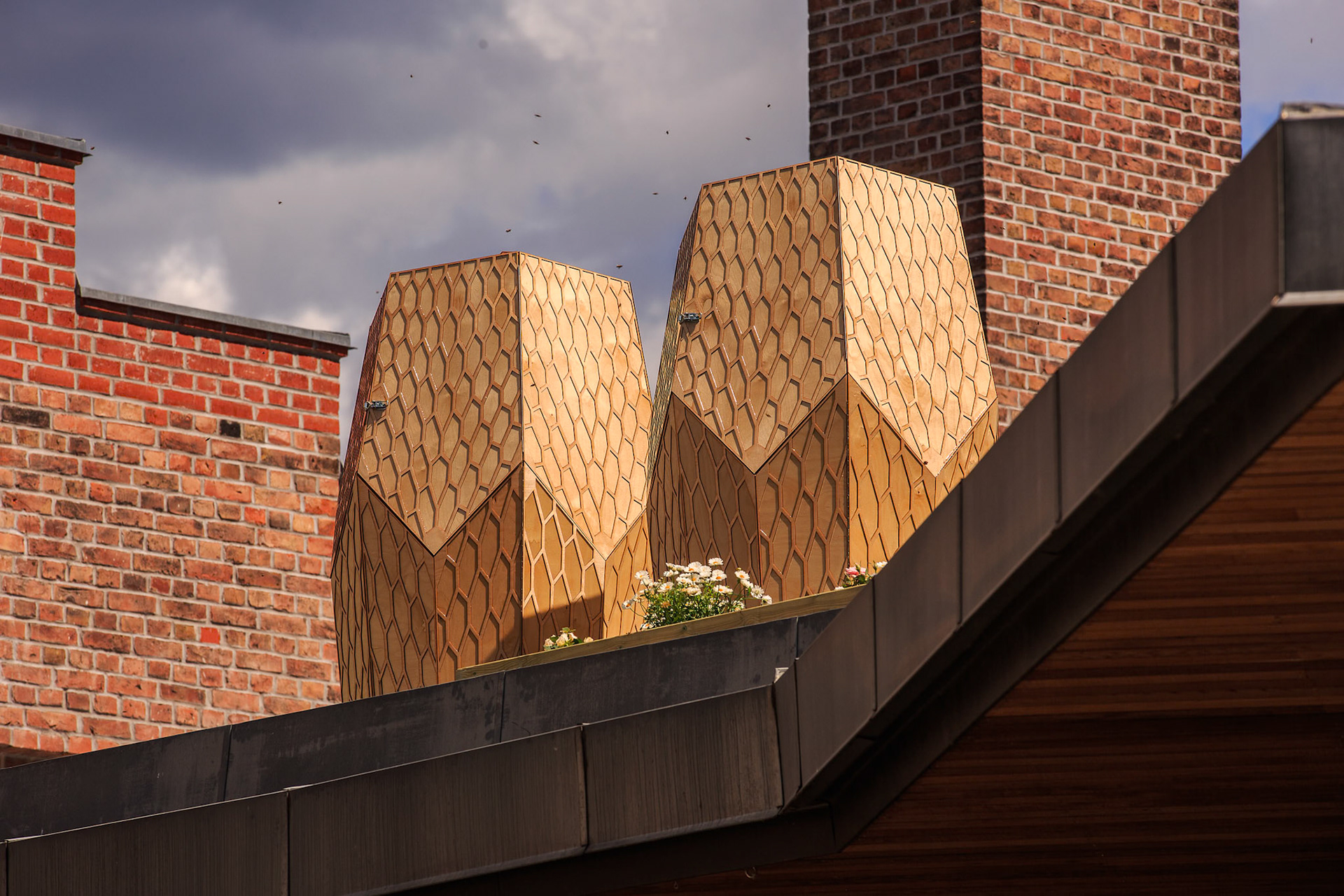 Snøhetta-designed beehives at Vulkan in Oslo