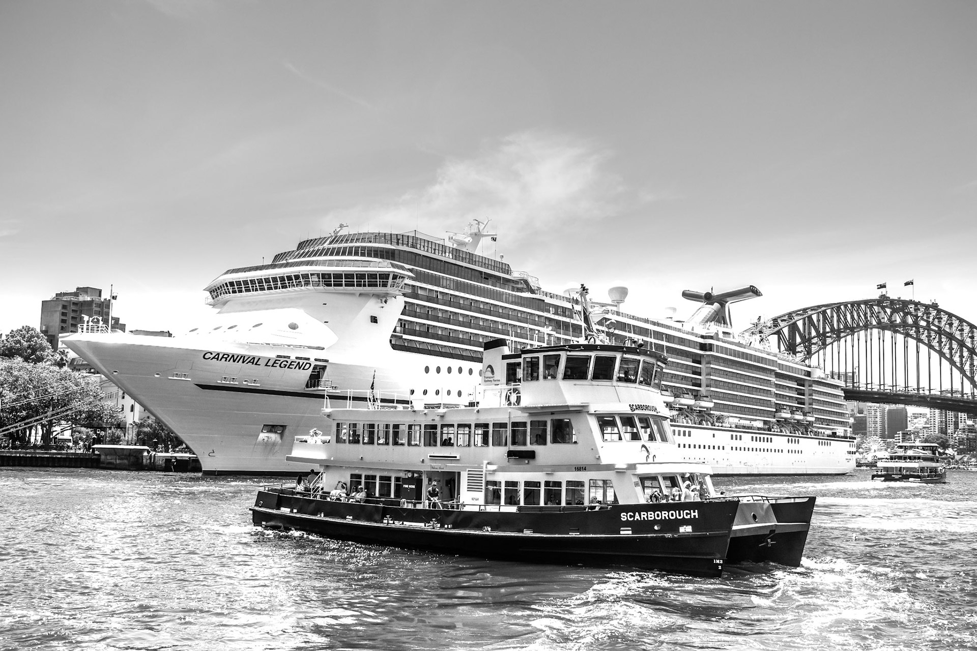 Ferry and Cruise Ship with Sydney Harbour Bridge in background