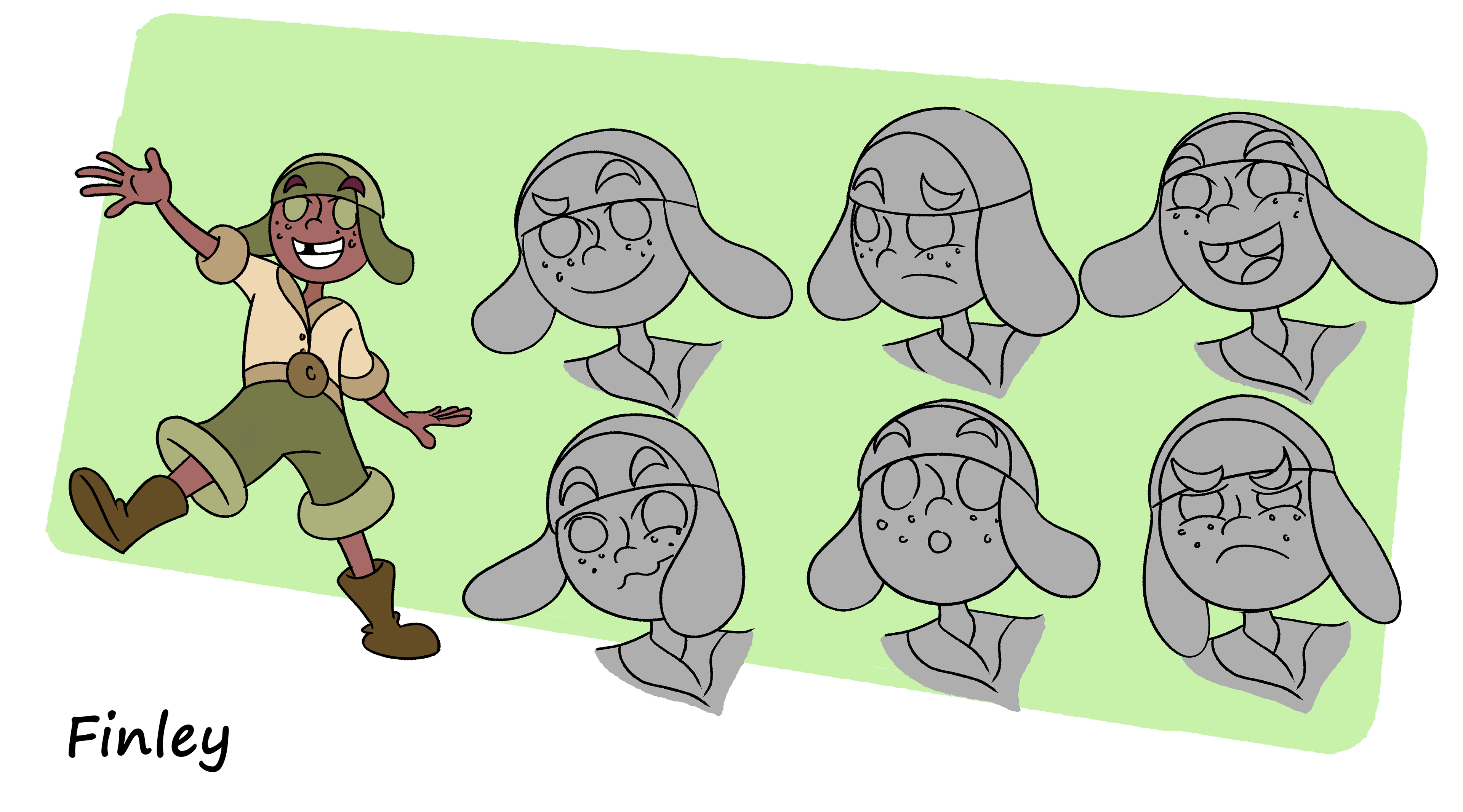 Character Expression sheet for an animated children's adventure show concept called "Cryptid Cay". (2022)