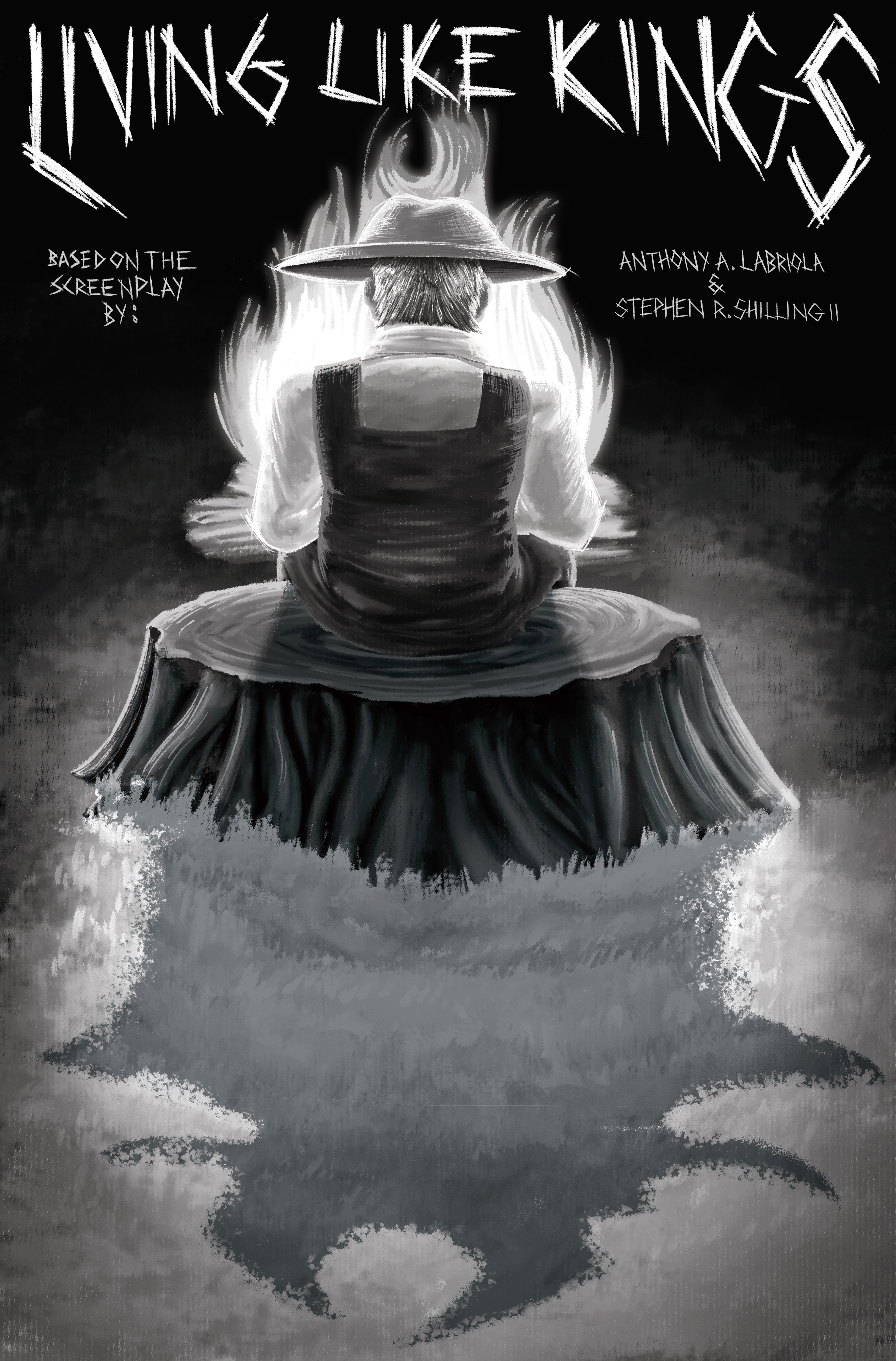 Cover page for a horror comic adaptation called "Living Like Kings". Illustrated in Photoshop. (2023)