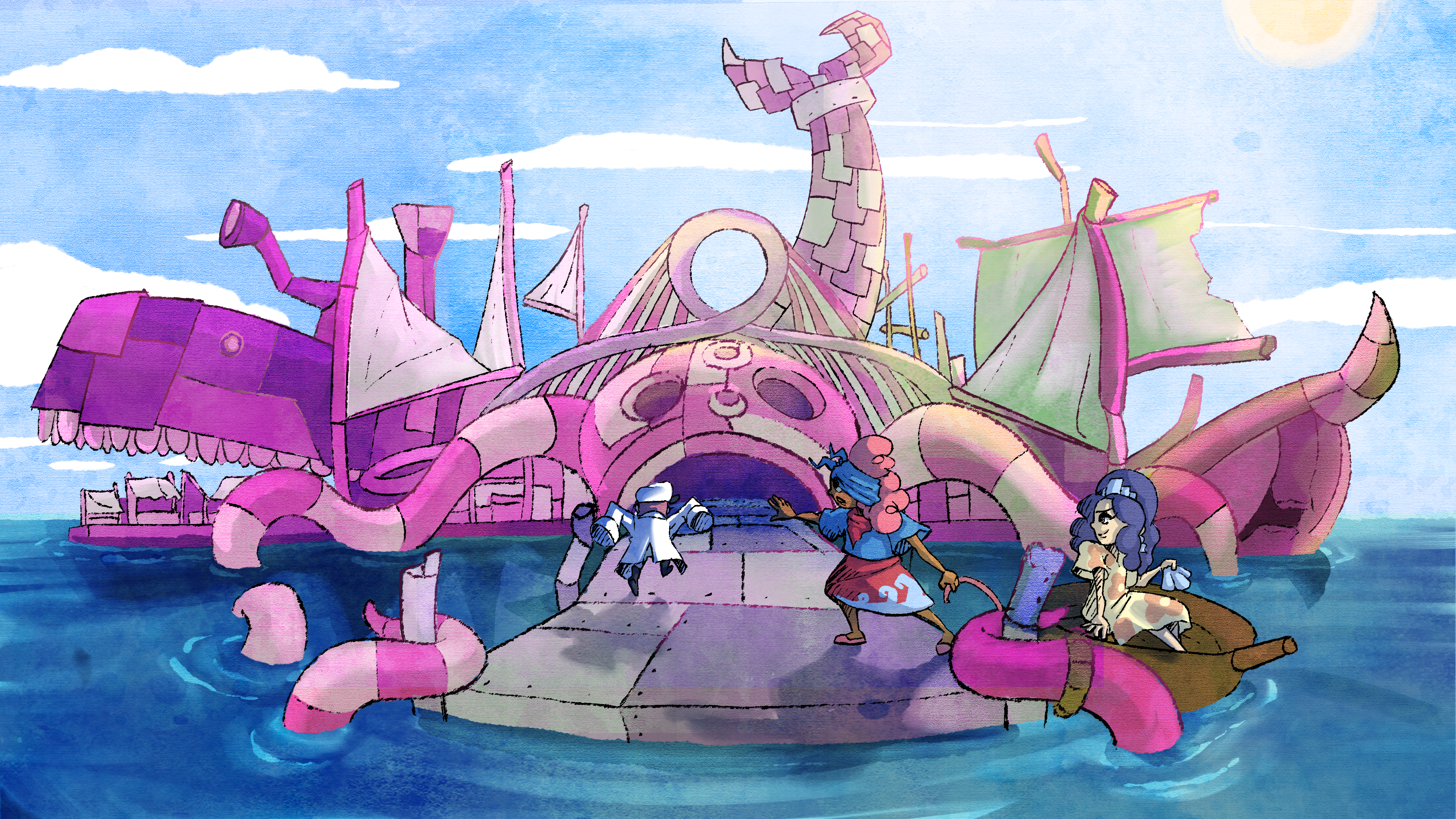 Concept art of the main hub, called the "City on the Sea." (2024)