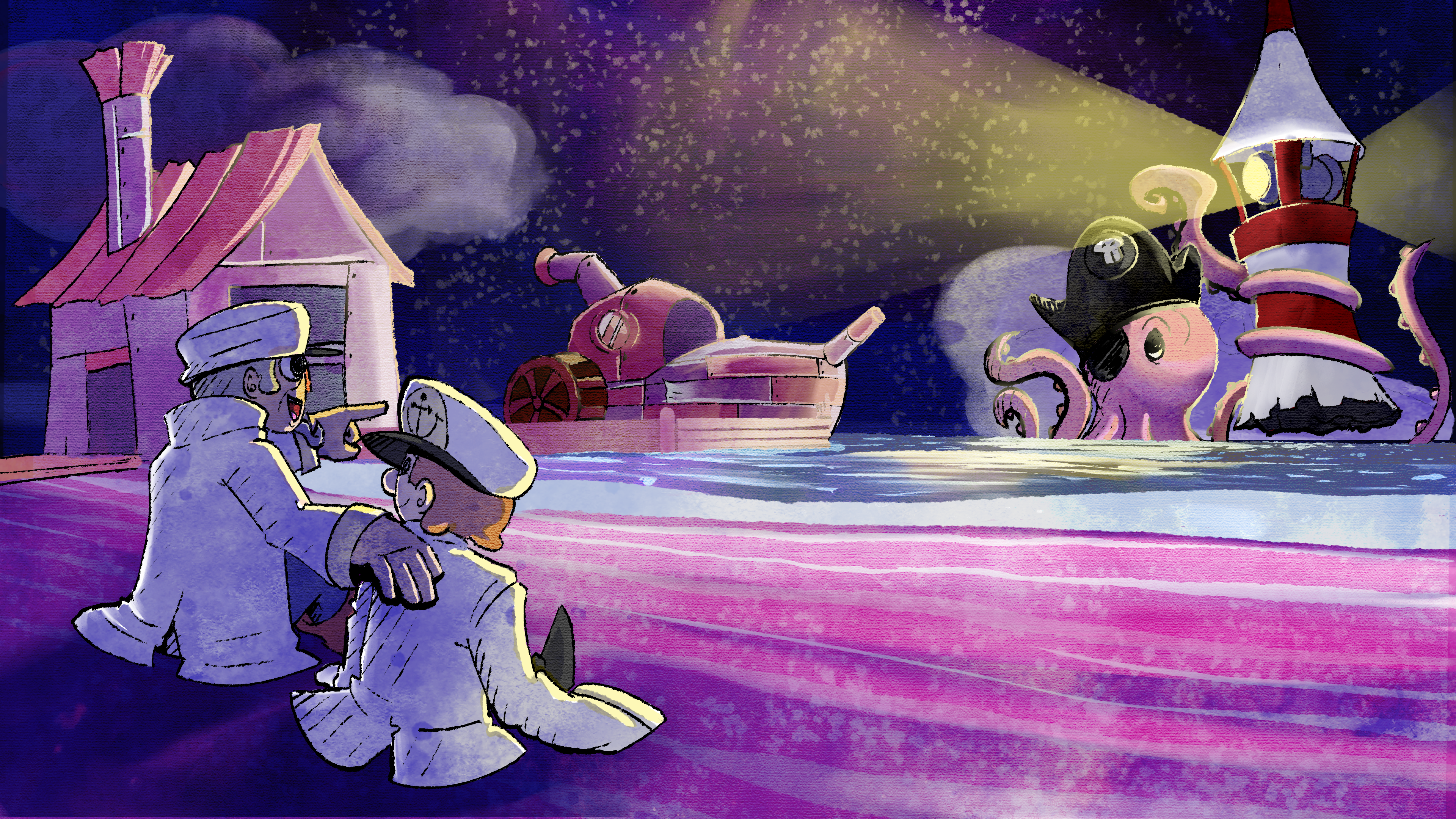Concept of an old harbor, where the Captain and his grandson like to visit. (2024)