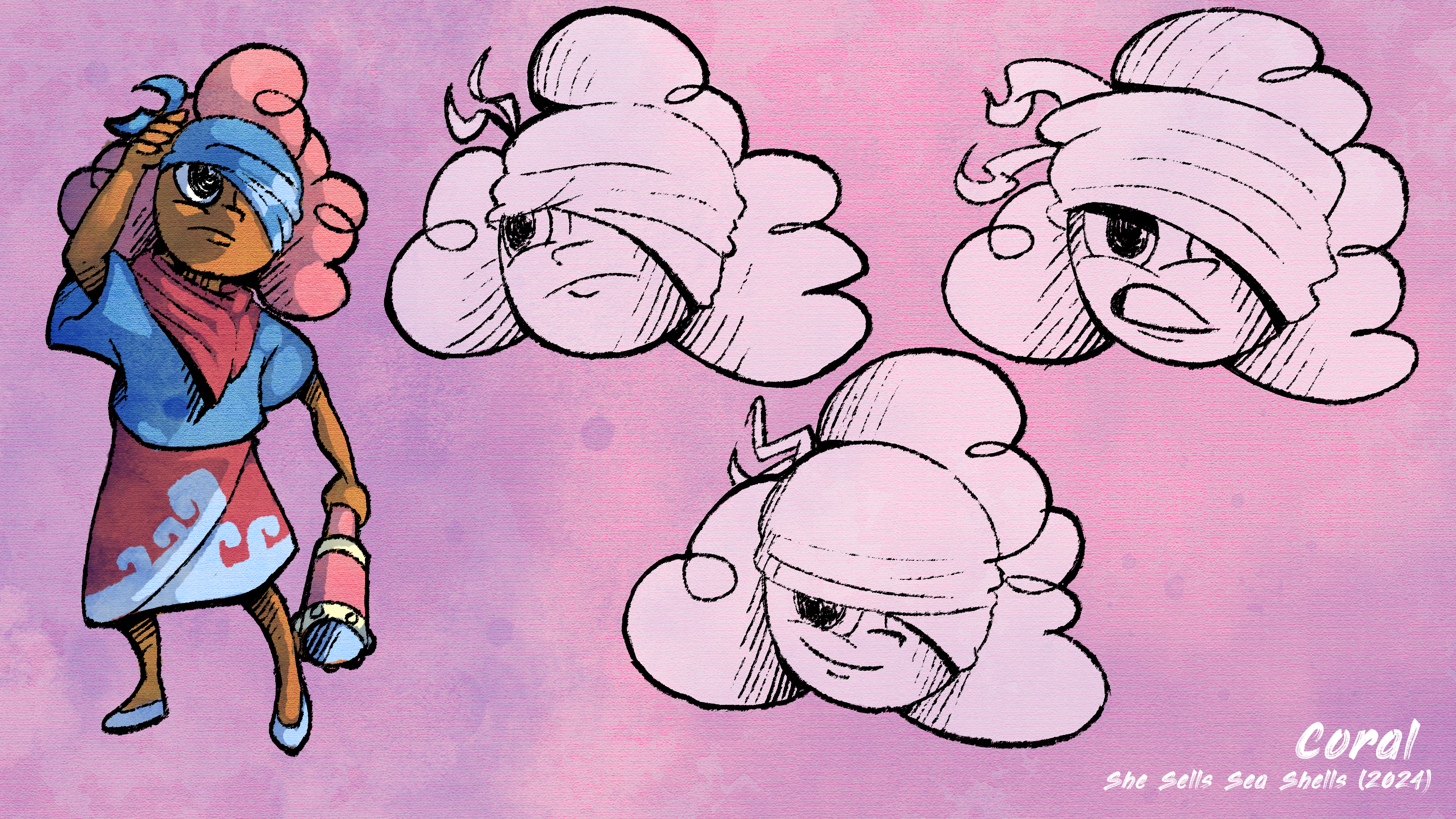 Character sheet for the rival character, Coral. (2024)