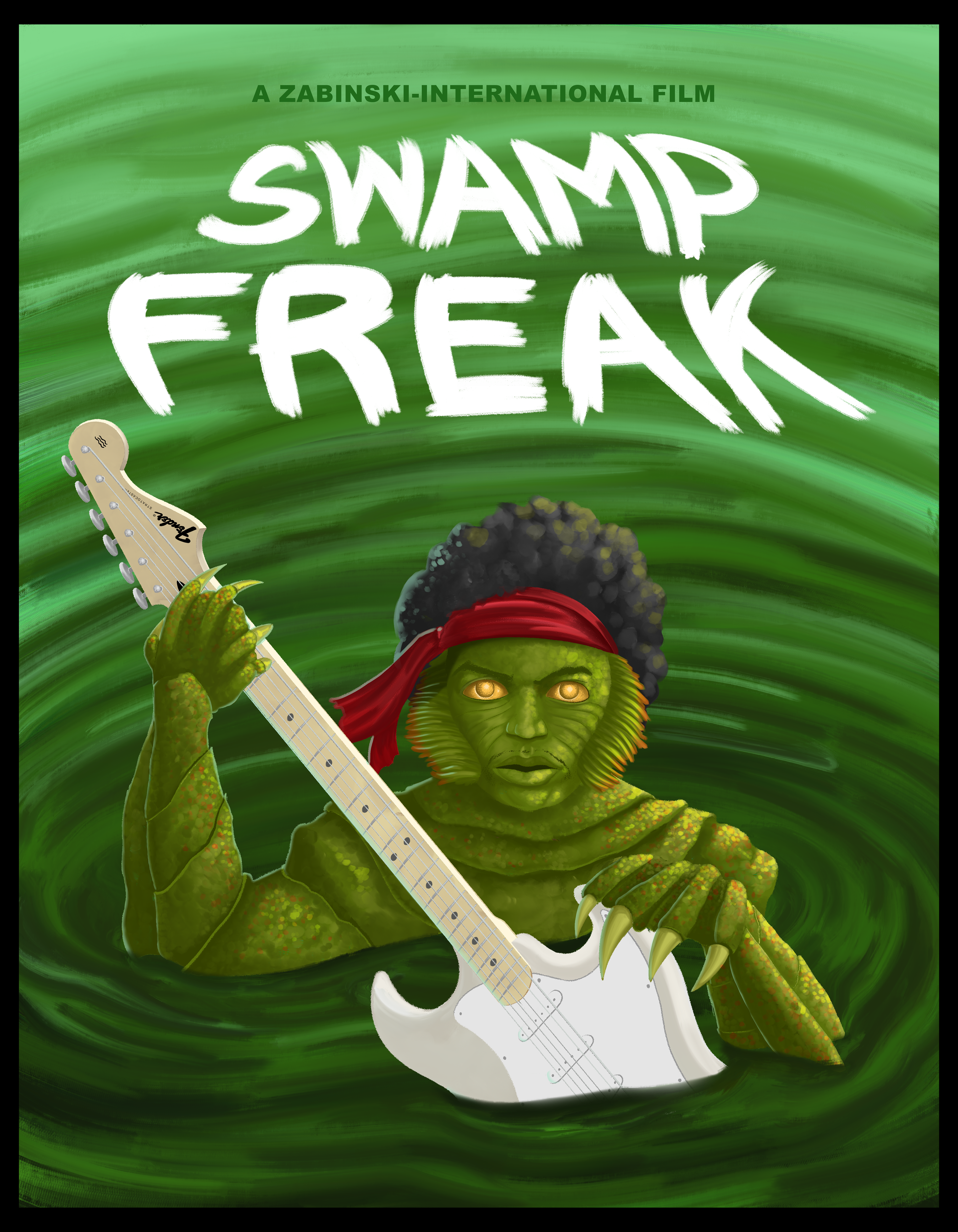 Commission crossing Jimi Hendrix with the "Creature from the Black Lagoon". (2021) 