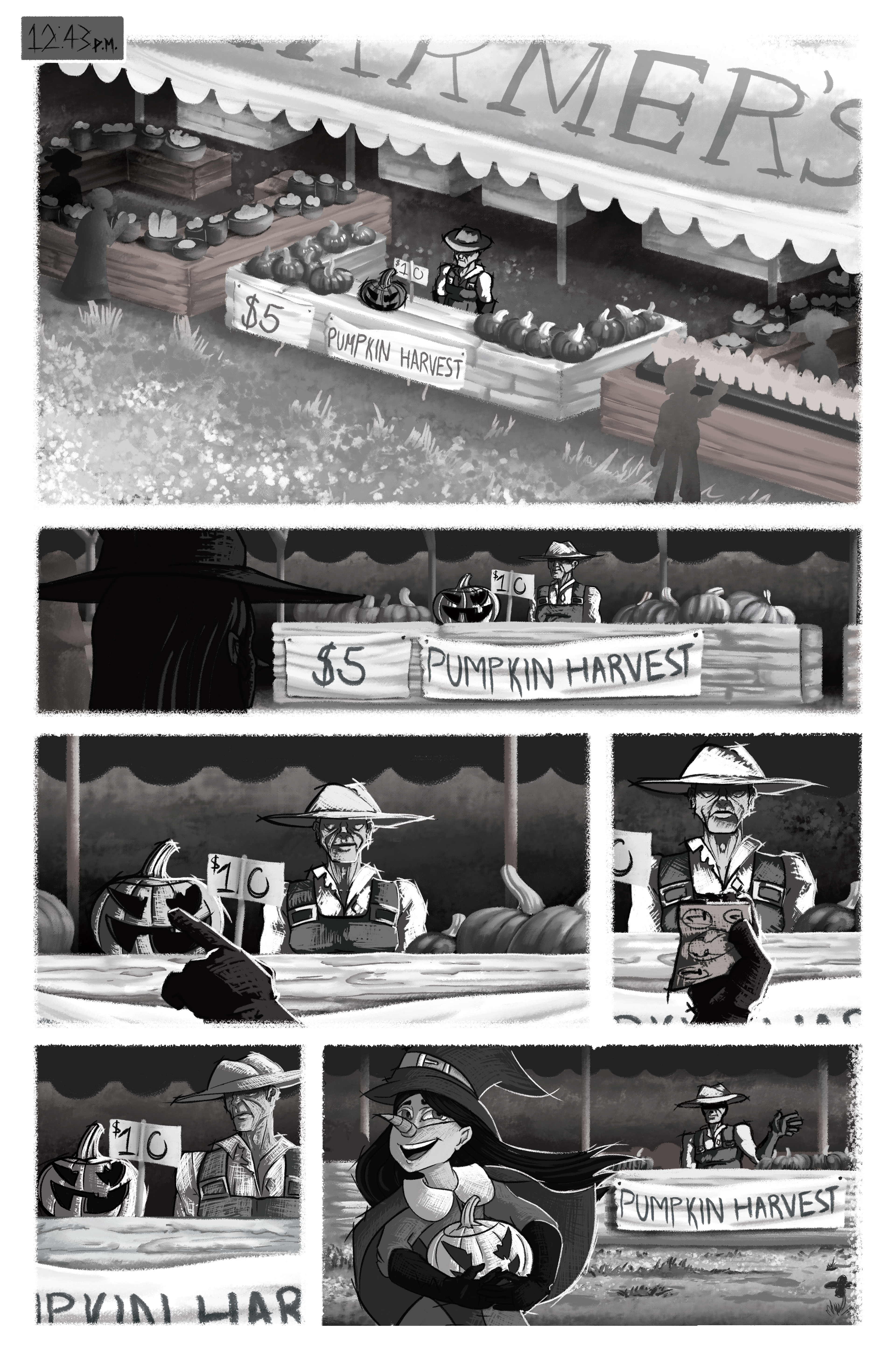 Page 2 for a horror comic adapted from a screenplay written by Anthony A. Labriola and Stephen R. Shilling II. Illustrated in Photoshop. (2023)