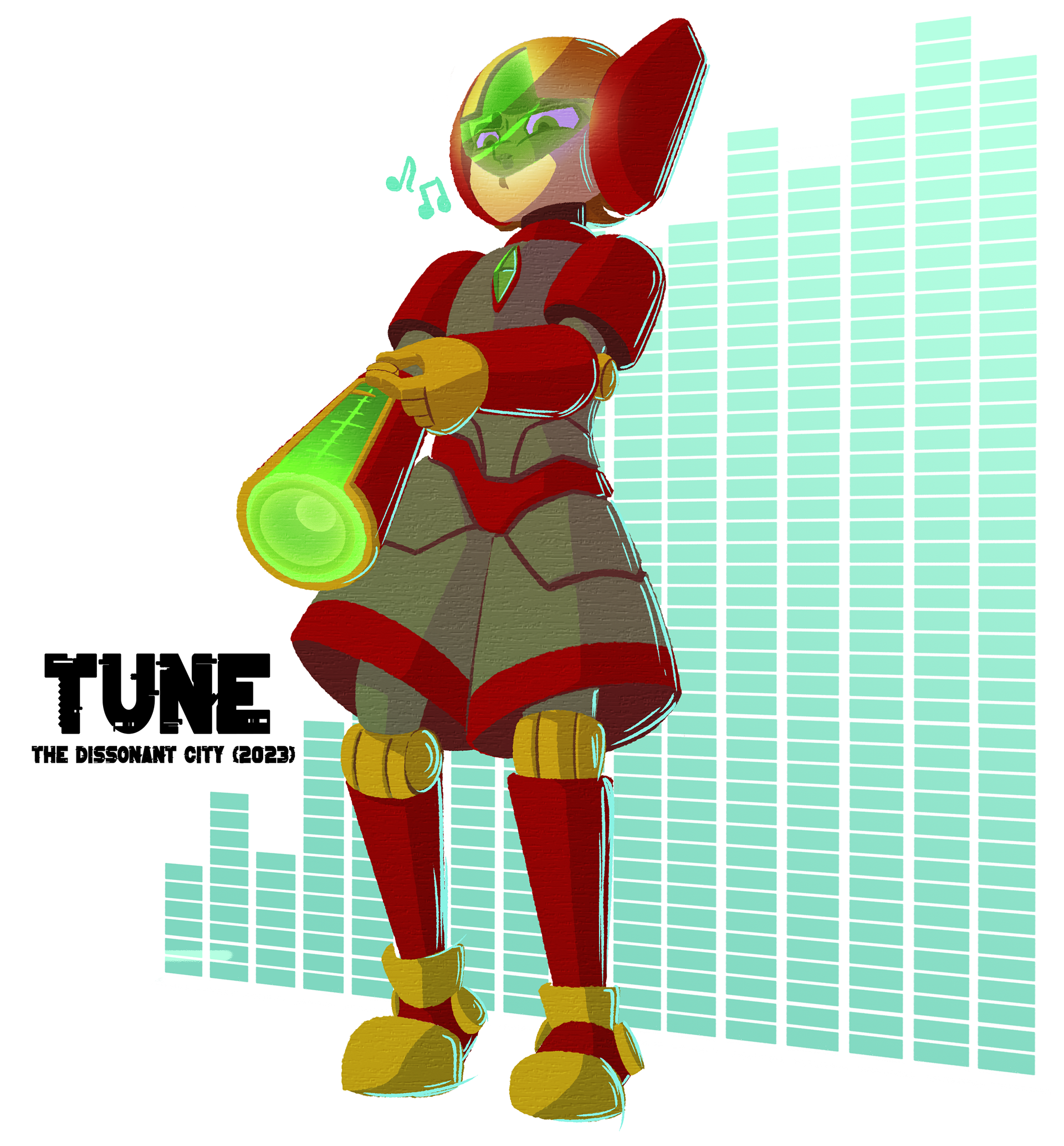 Character concept for an animated music based sci fi concept called "The Dissonant City". (2023)