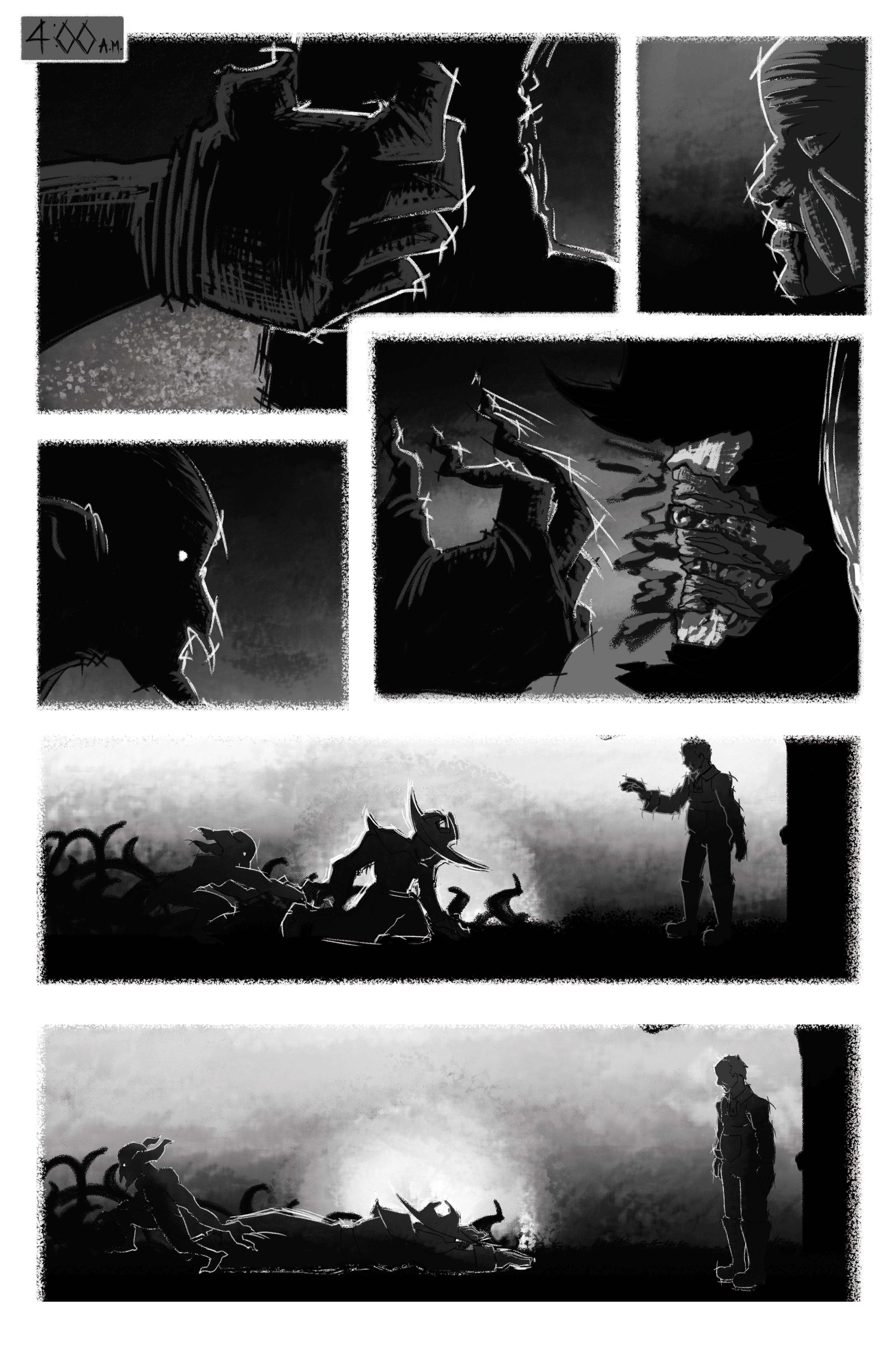 Page 9 for a horror comic adapted from a screenplay written by Anthony A. Labriola and Stephen R. Shilling II. Illustrated in Photoshop. (2023)