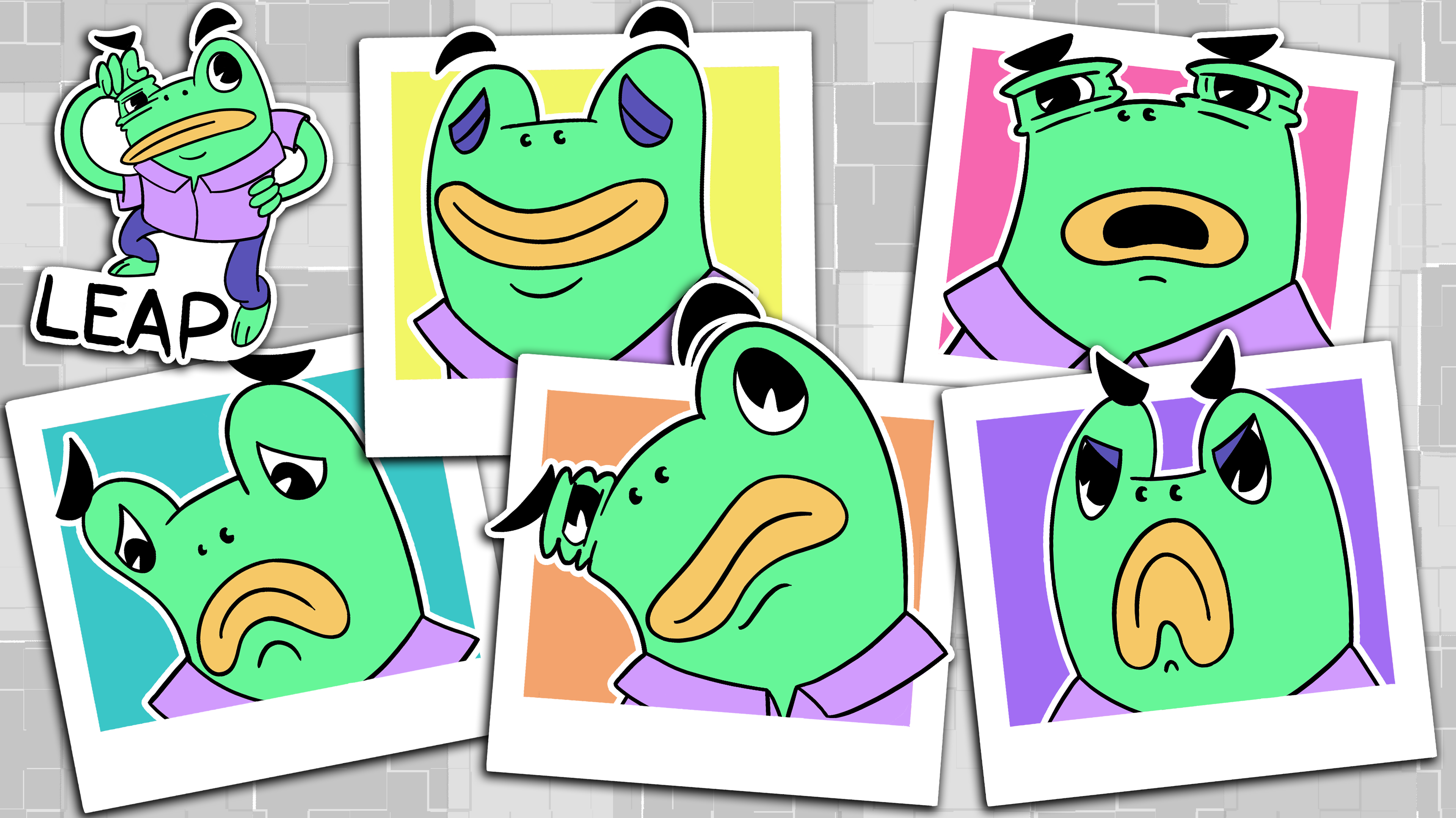 Character expression sheet for a preschool show concept called "Pixel Perfect!!" from Sophisticated Lions Productions. (2022)