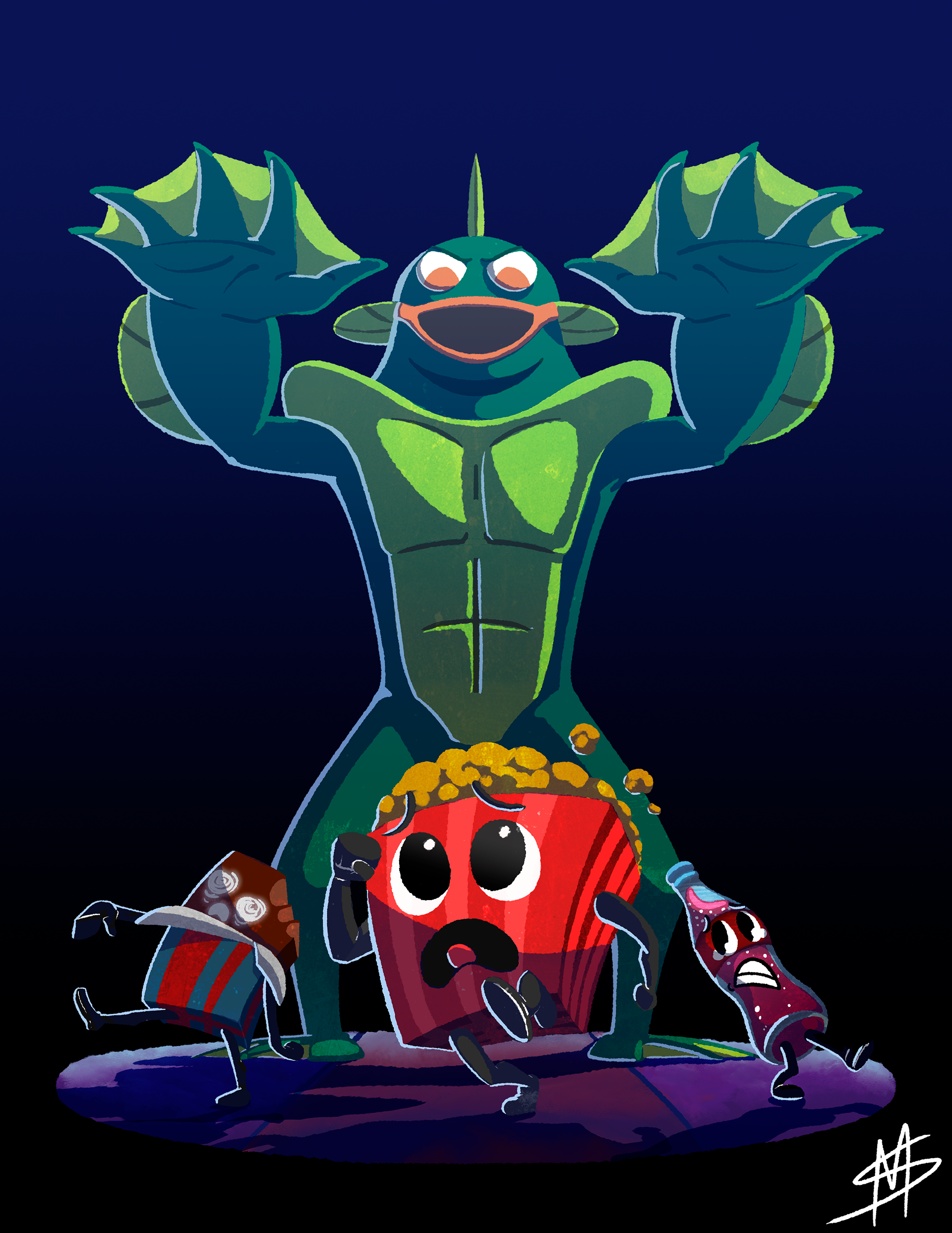 Complimentary illustration made for the sixth annual Scared For Your Liife indie horror film festival to go along with the introductory animation. Made in Photoshop.(2022)