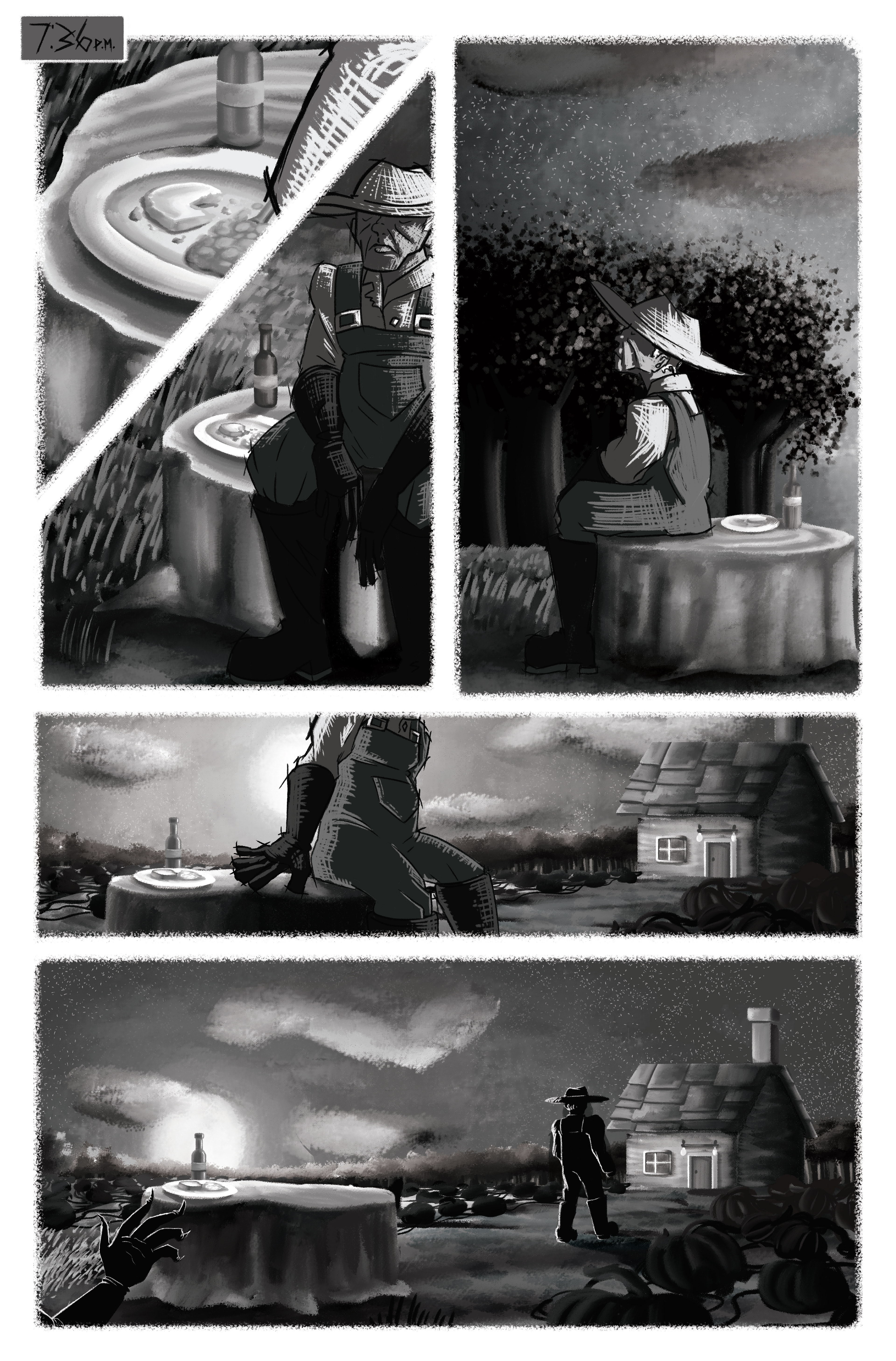 Page 3 for a horror comic adapted from a screenplay written by Anthony A. Labriola and Stephen R. Shilling II. Illustrated in Photoshop. (2023)