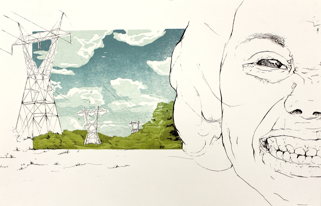 Under Frequency, 2011, reductive relief and silkscreen, 15in x 22in
