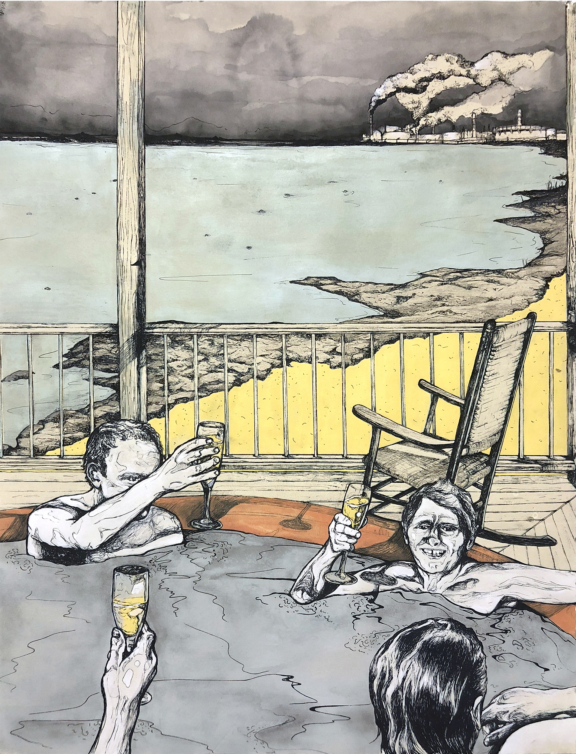 Fiddlin' III, 2018, silkscreen, graphite, and acrylic on paper, 30in x 19in