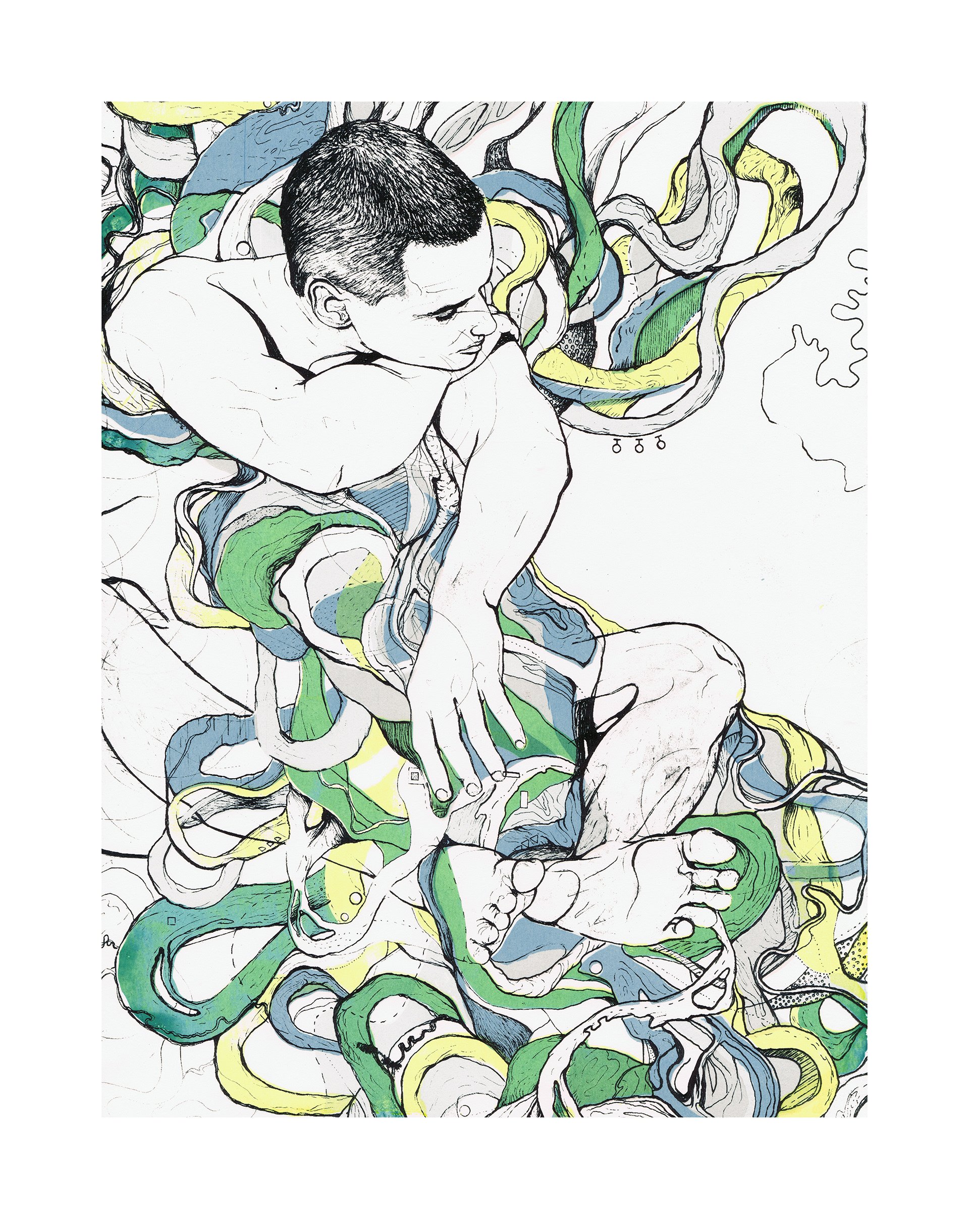 Tangled Up in Blue, 2018, silkscreen, 11in x 14in