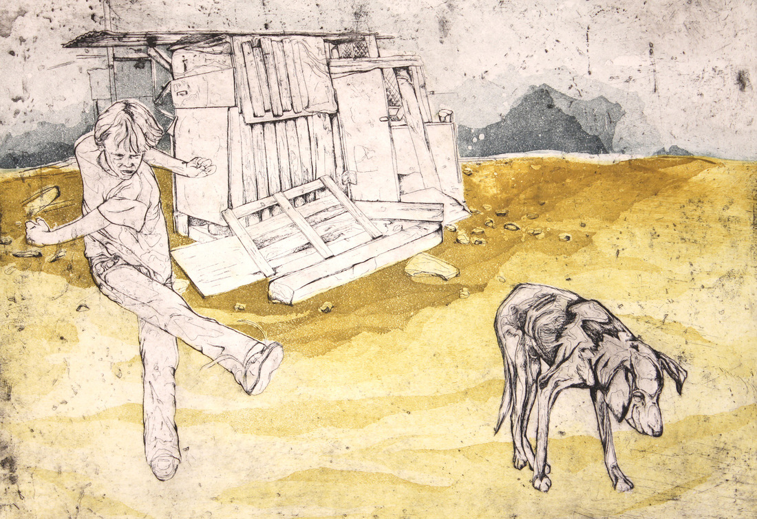 Scurry, 2012, 2-plate etching and aquatint, 15in x 20in