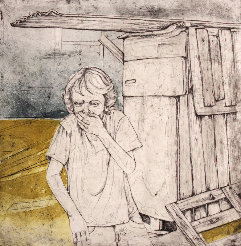 Snicker, 2012, 2-plate etching and aquatint, 15in x 15in