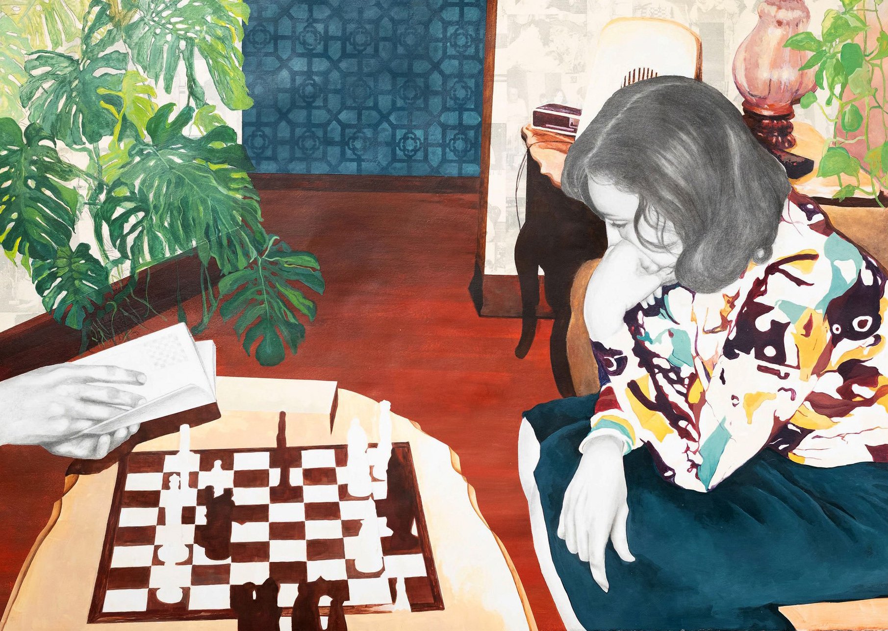 Your Move, 2024, graphite, acrylic, silkscreen, and collage on paper, 30in x 44in