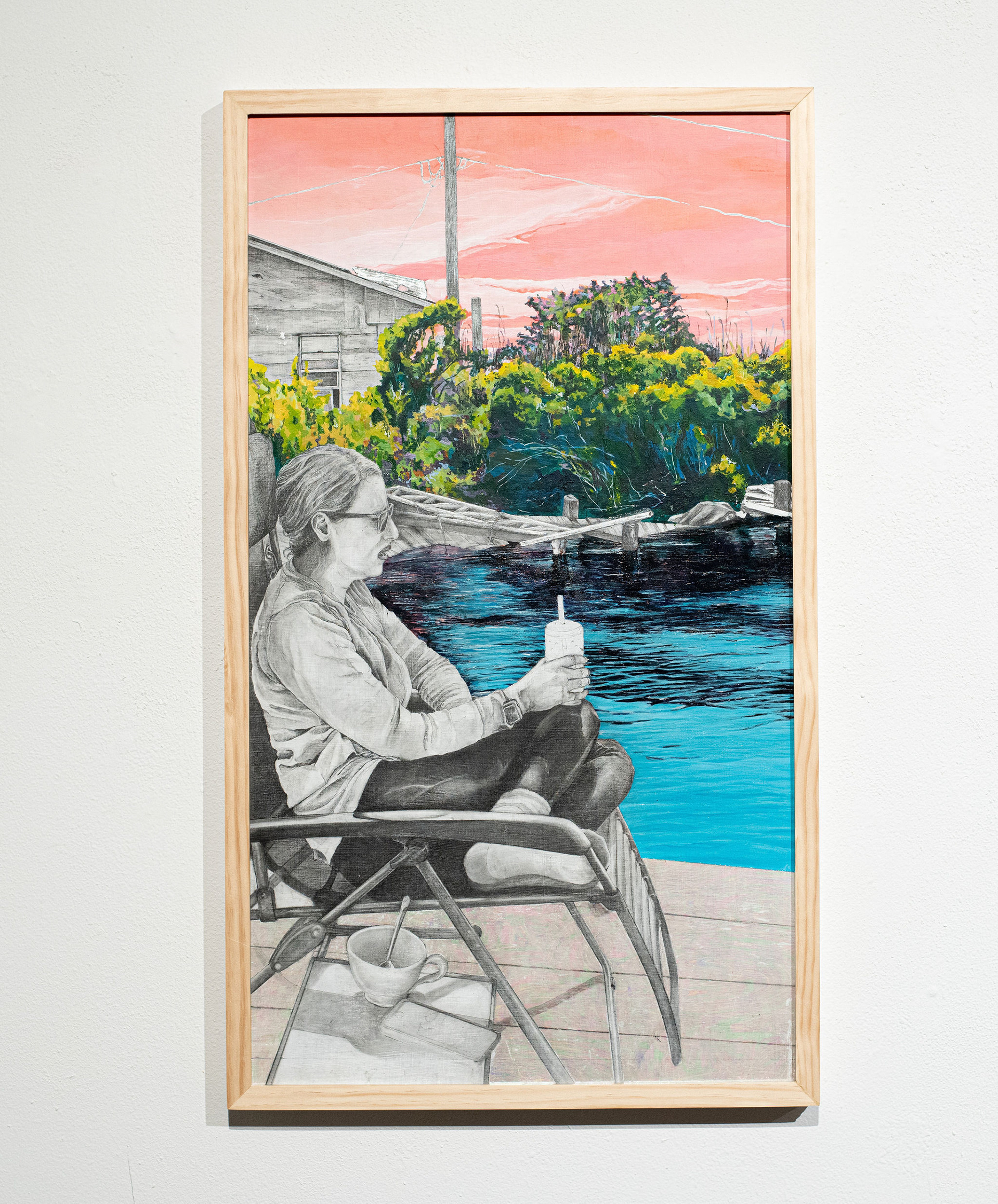 In Hindsight, 2021,  graphite, acrylic, and heat transfer foil on board, 30in x 17in