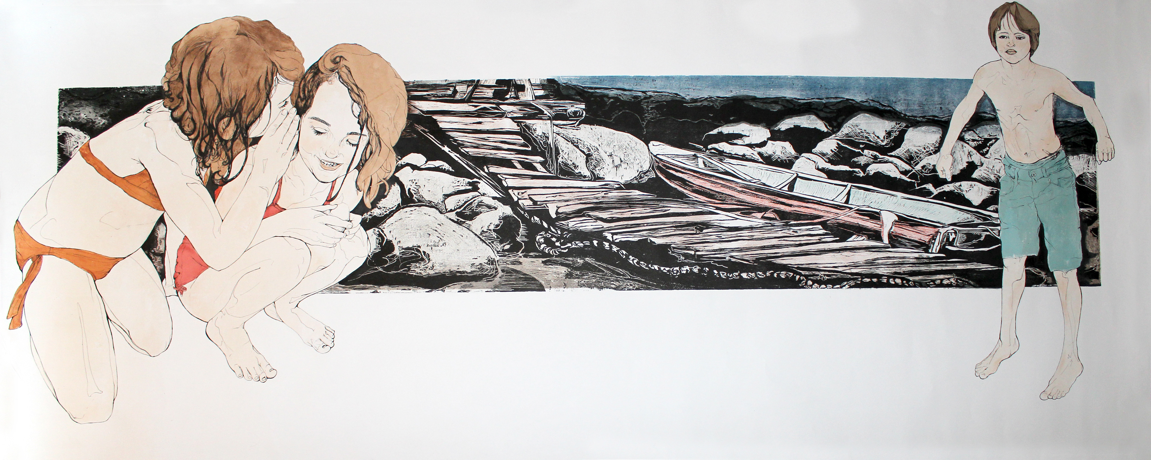 Private, 2012, reductive woodcut and silkscreen, 51in x 104in