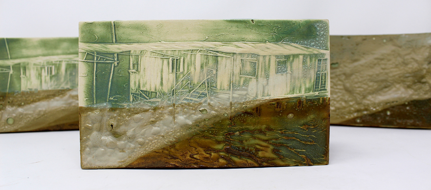 Dislocations (detail), 2019, relief printed porcelain, 7in x 4.5in