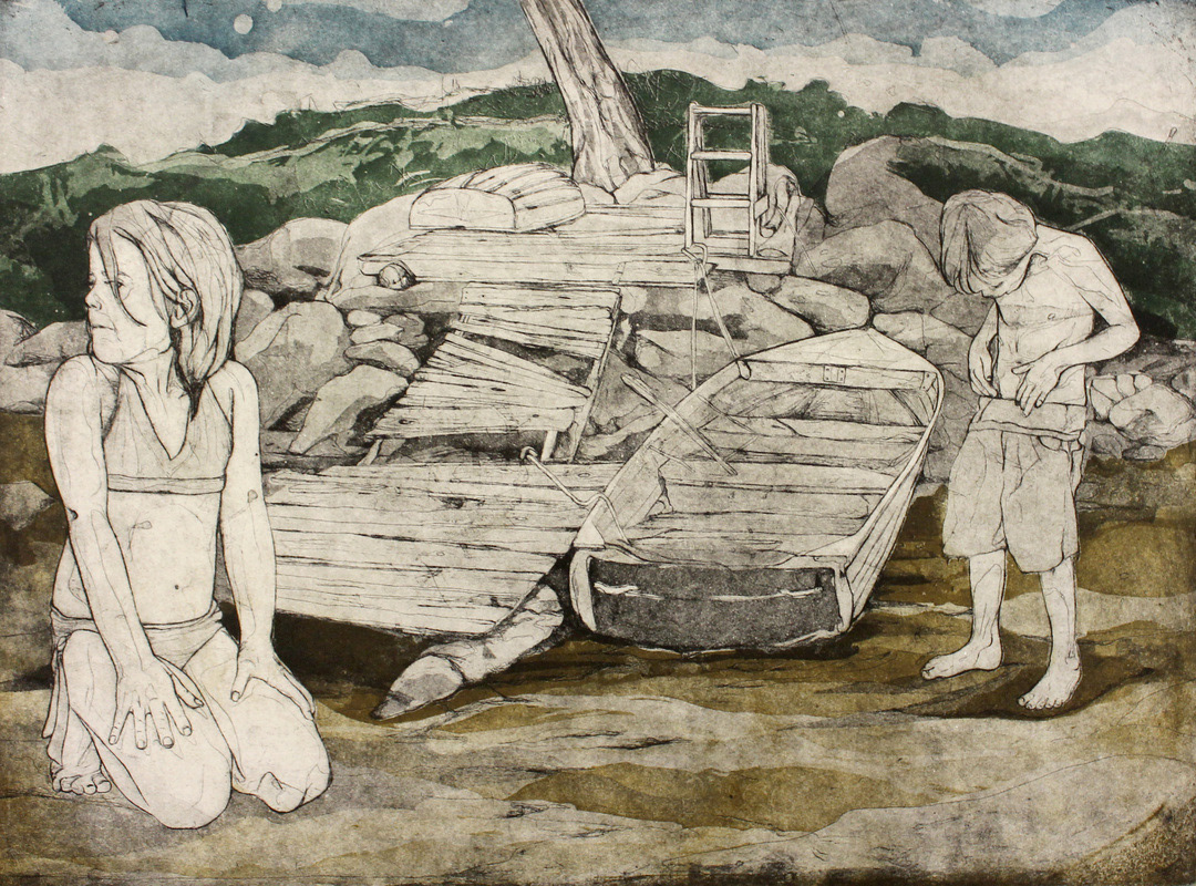 Bare, 2012, 2-plate color etching and aquatint, 15in x 20in