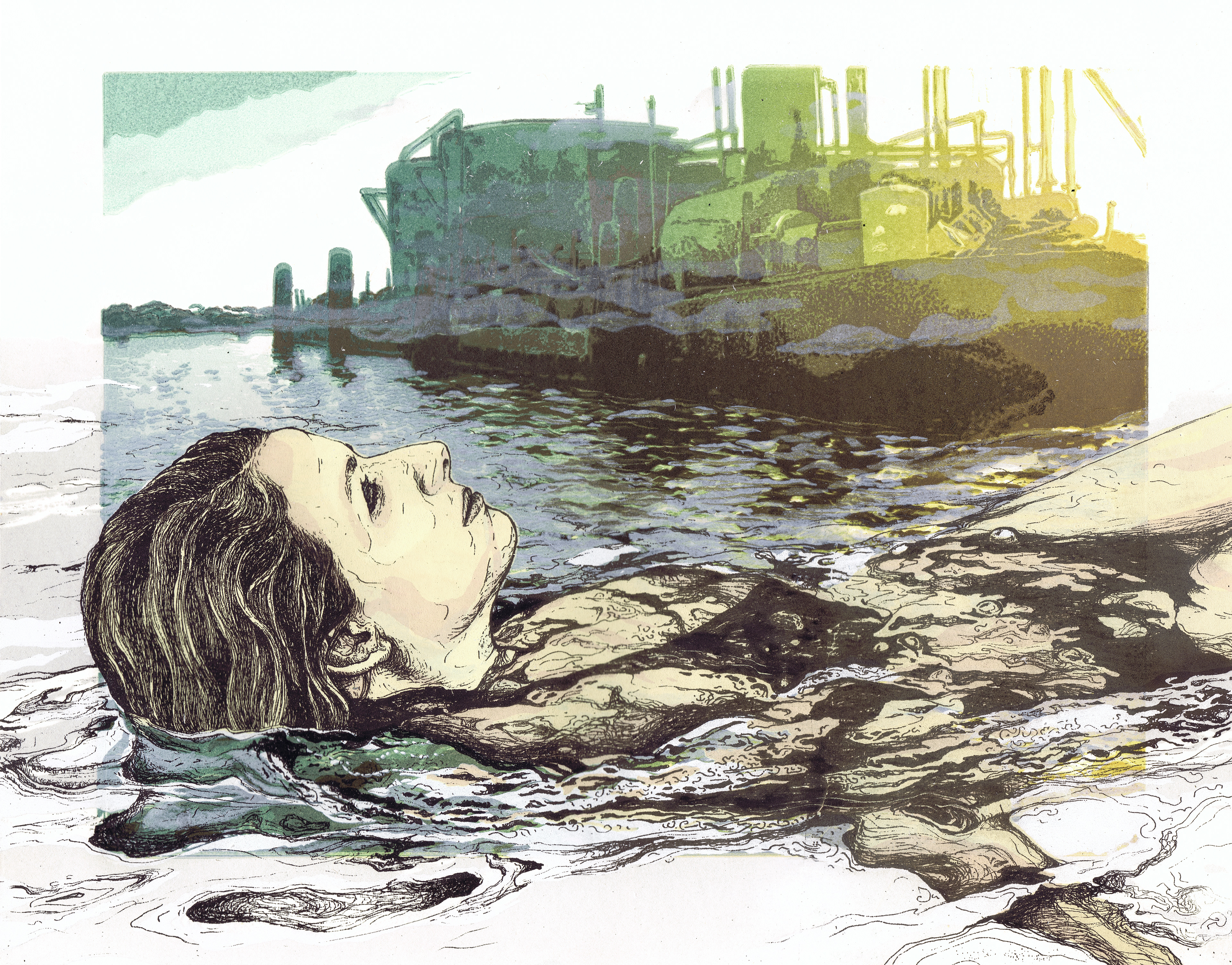 Come on In, The Water's Fine, 2019, reductive relief and silkscreen, 11in x 14in