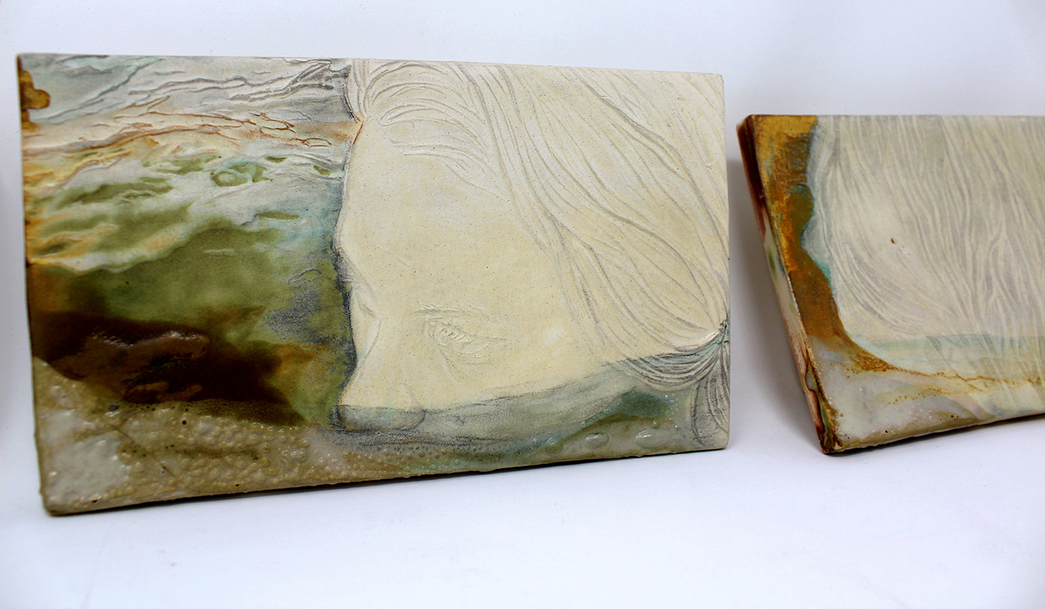 Dislocations (detail), 2019, relief printed porcelain, 7in x 4.5in, 2019