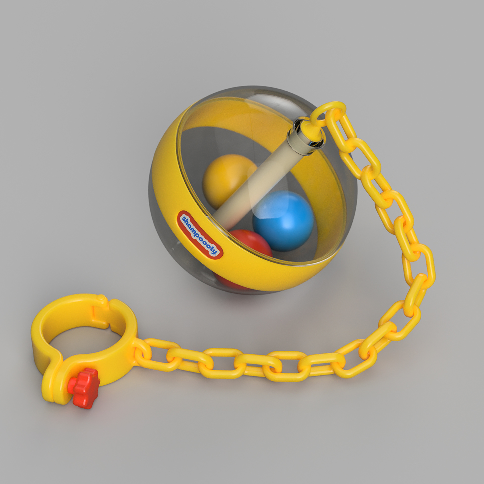 Whirlee Ball & Chain 6 x 7.5 x 6 in, mixed media rare toy assemblage, 2025