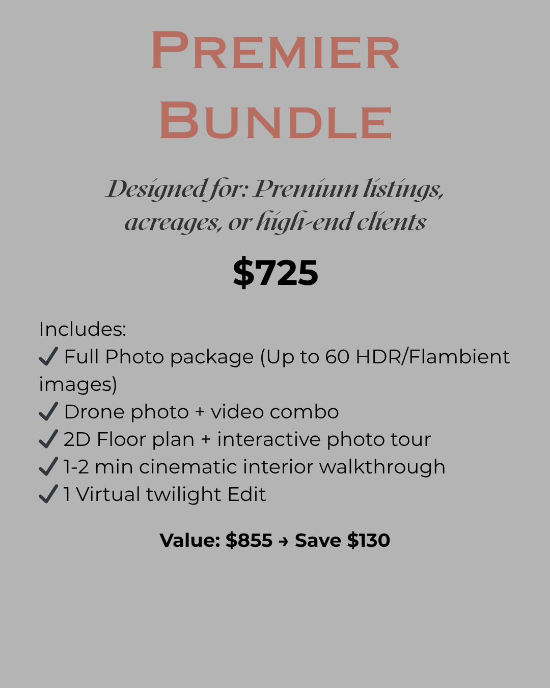 Built for high-end properties. Full interior and aerial coverage, pro video, and that twilight magic.