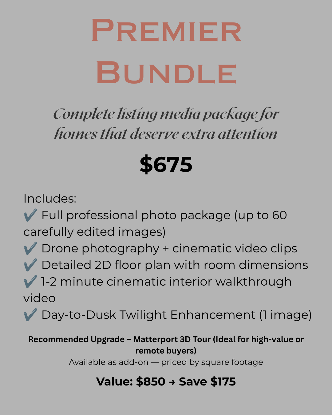 Built for high-end properties. Full interior and aerial coverage, pro video, and that twilight magic
