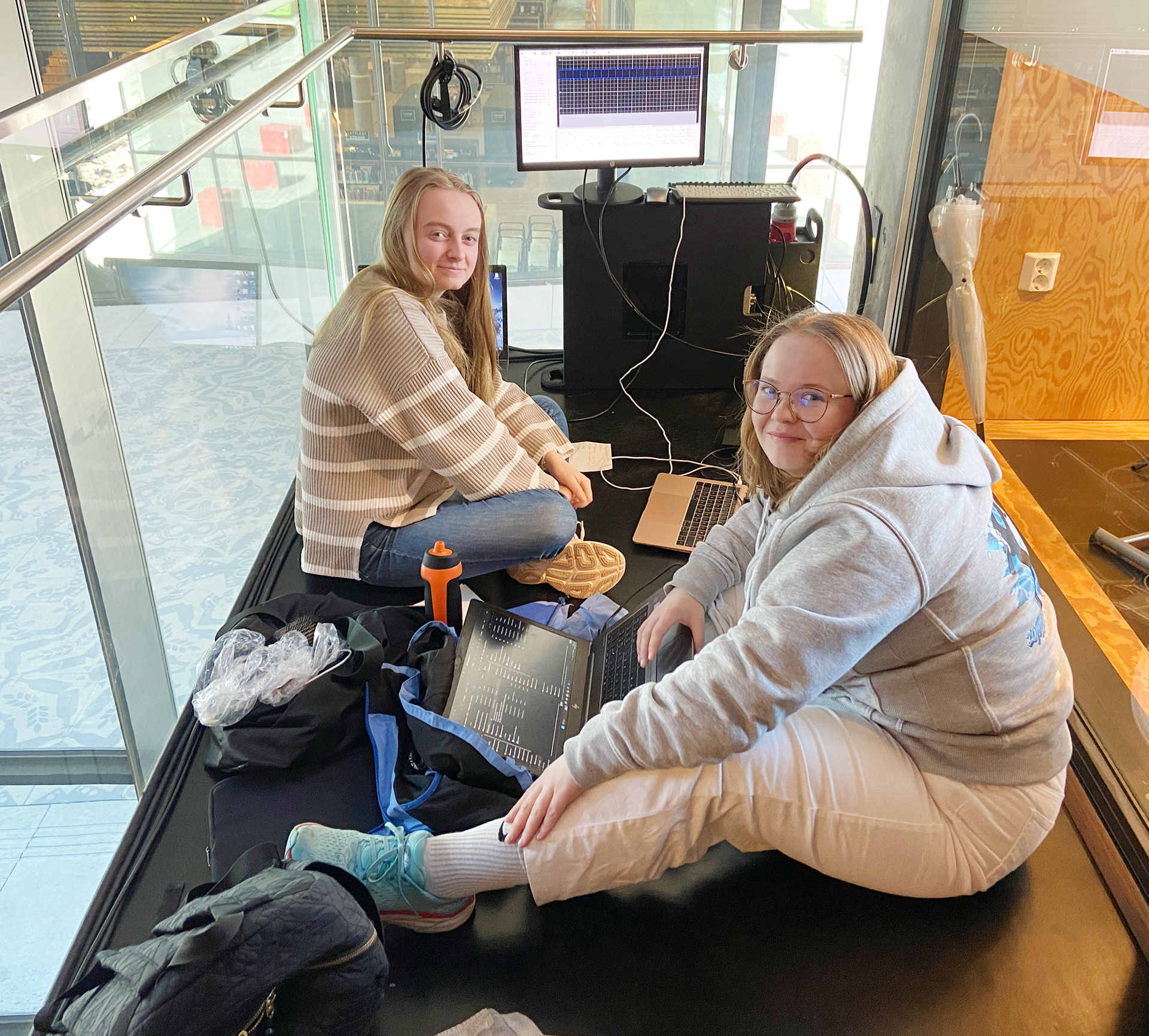 Students served as technical crew administering an animation on LCD-screens