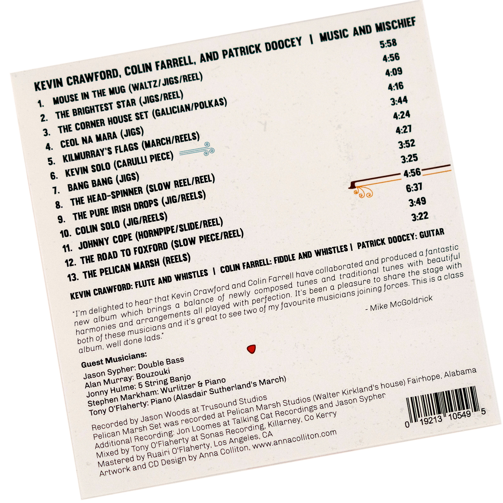 Kevin Crawford, Colin Farrell, and Patrick Doocey's "Music and Mischief." I loved adding the little details that give this design a light-hearted feel to match the detail, and the cast of characters involved.